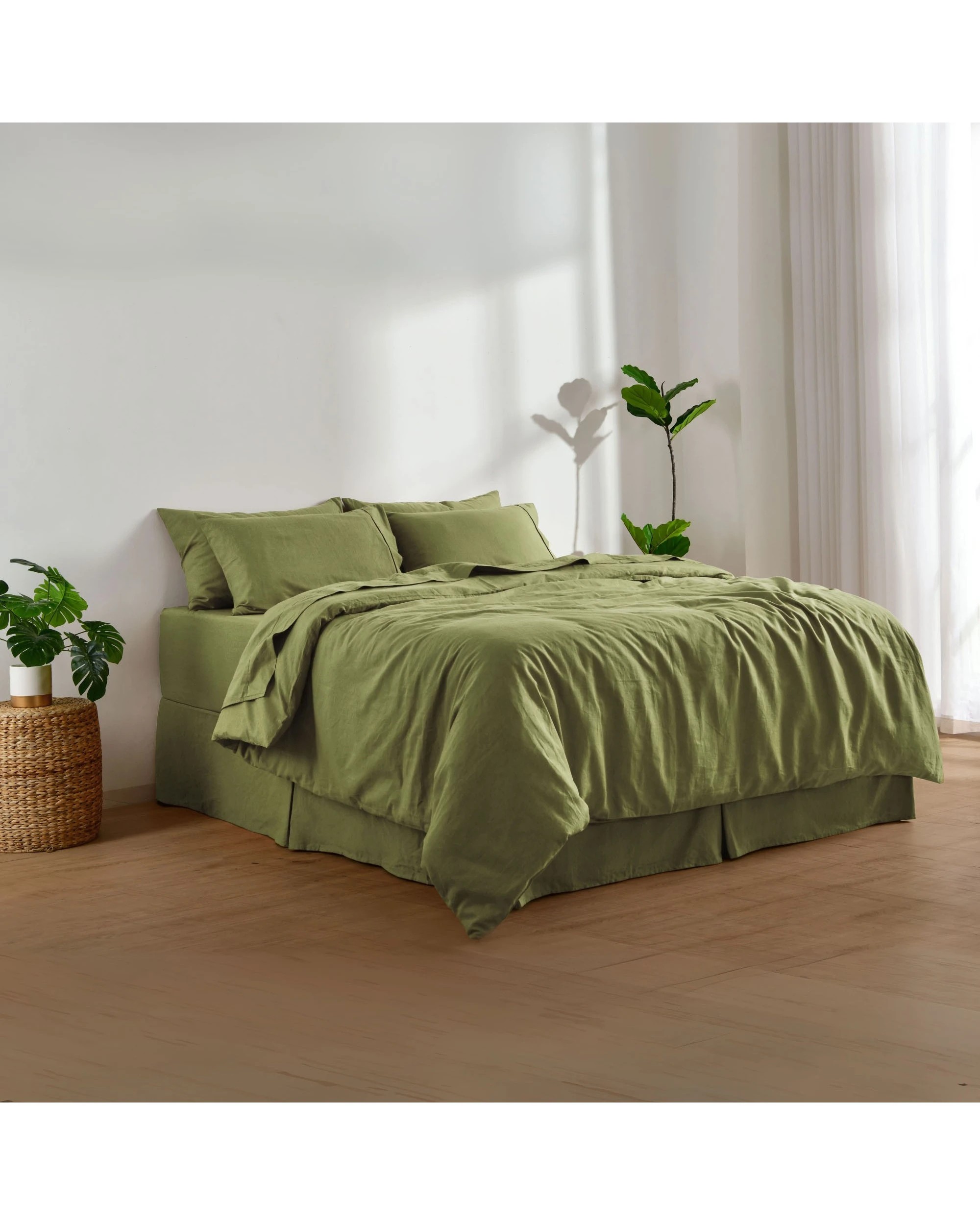 5 Dreamaker Linen Cotton Valance - Queen Bed - Olive, 5 of 7