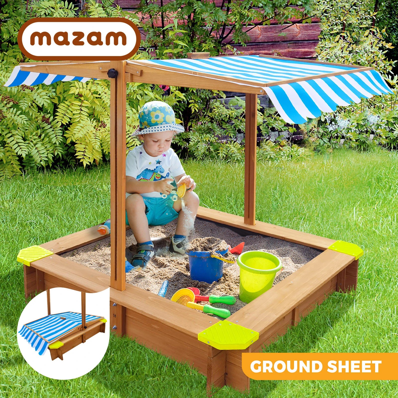 2 Mazam Kids Sandpit Outdoor Toys Wooden Sandbox Beach Play Box Children Canopy
 - multi, 2 of 10