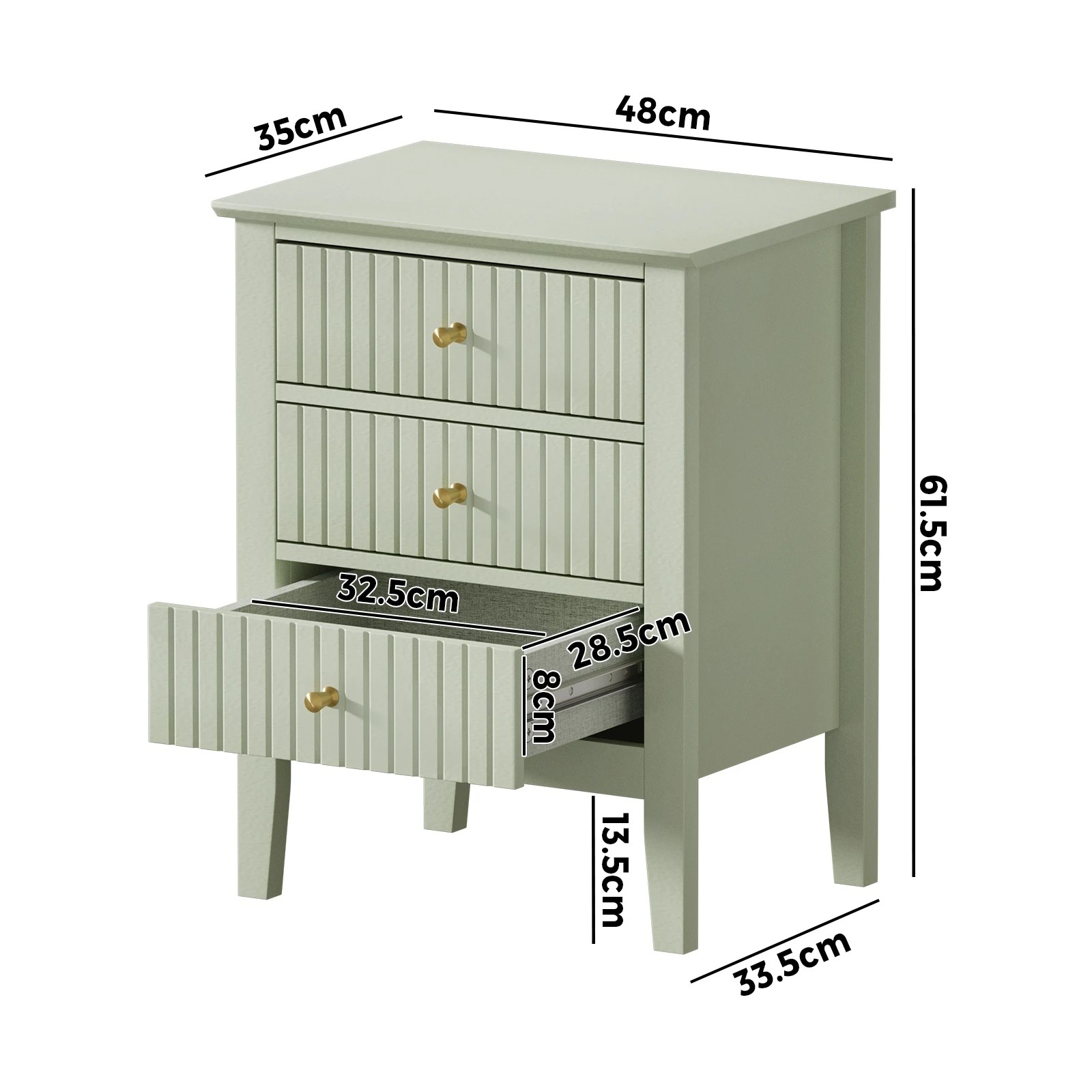 10 Oikiture Bedside Table 3 Drawers Side End Storage Furniture Nightstand
 - Green, 10 of 10