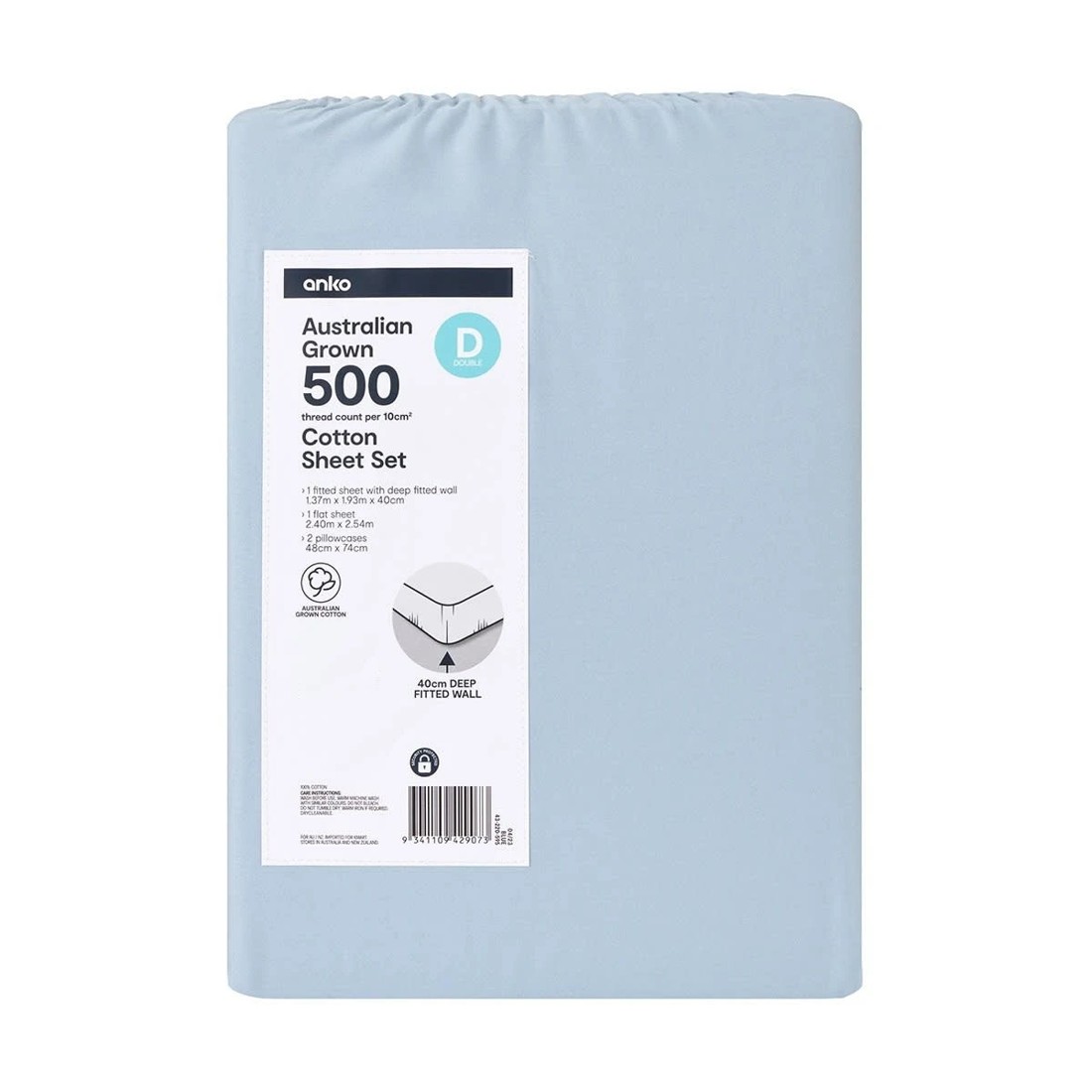 7 500 Thread Count Australian Grown Cotton Sheet Set - Double Bed, Blue, 7 of 7