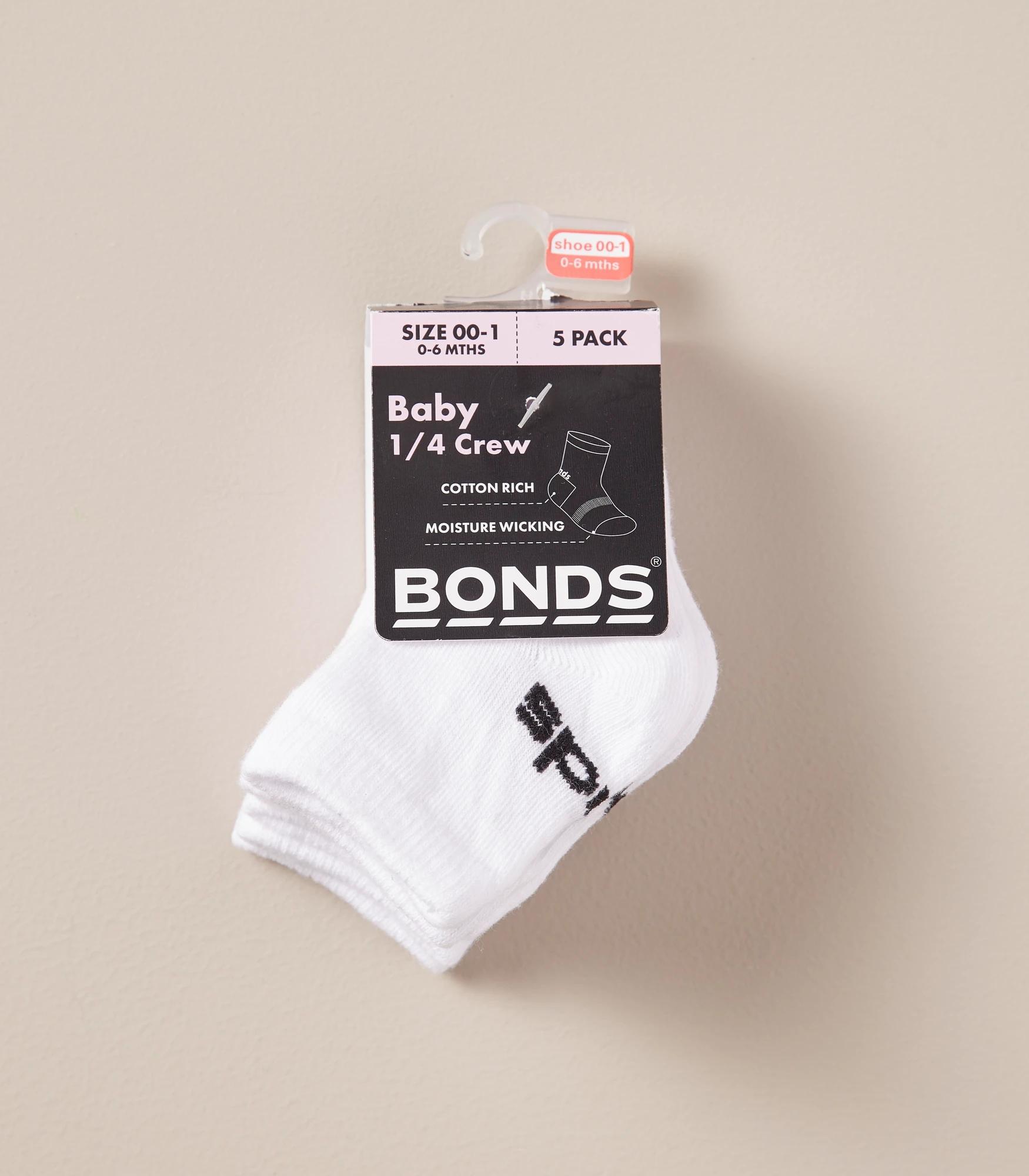 2 5 Pack Bonds Baby 1/4 Crew Socks WHITE, 2 of 3