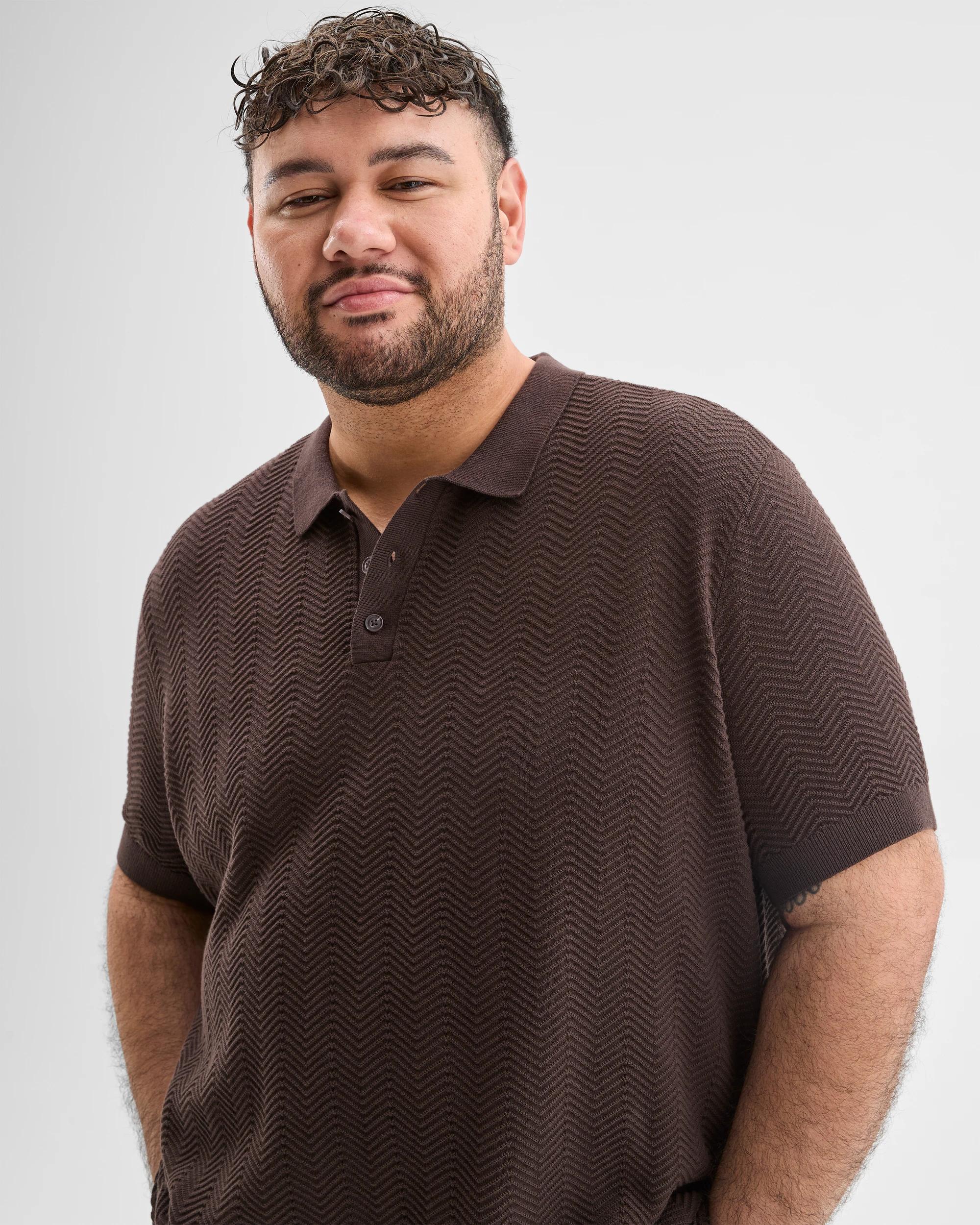 2 Target Man Plus Size Australian Cotton Smart Knit Polo Top BITTER CHOC, 2 of 6