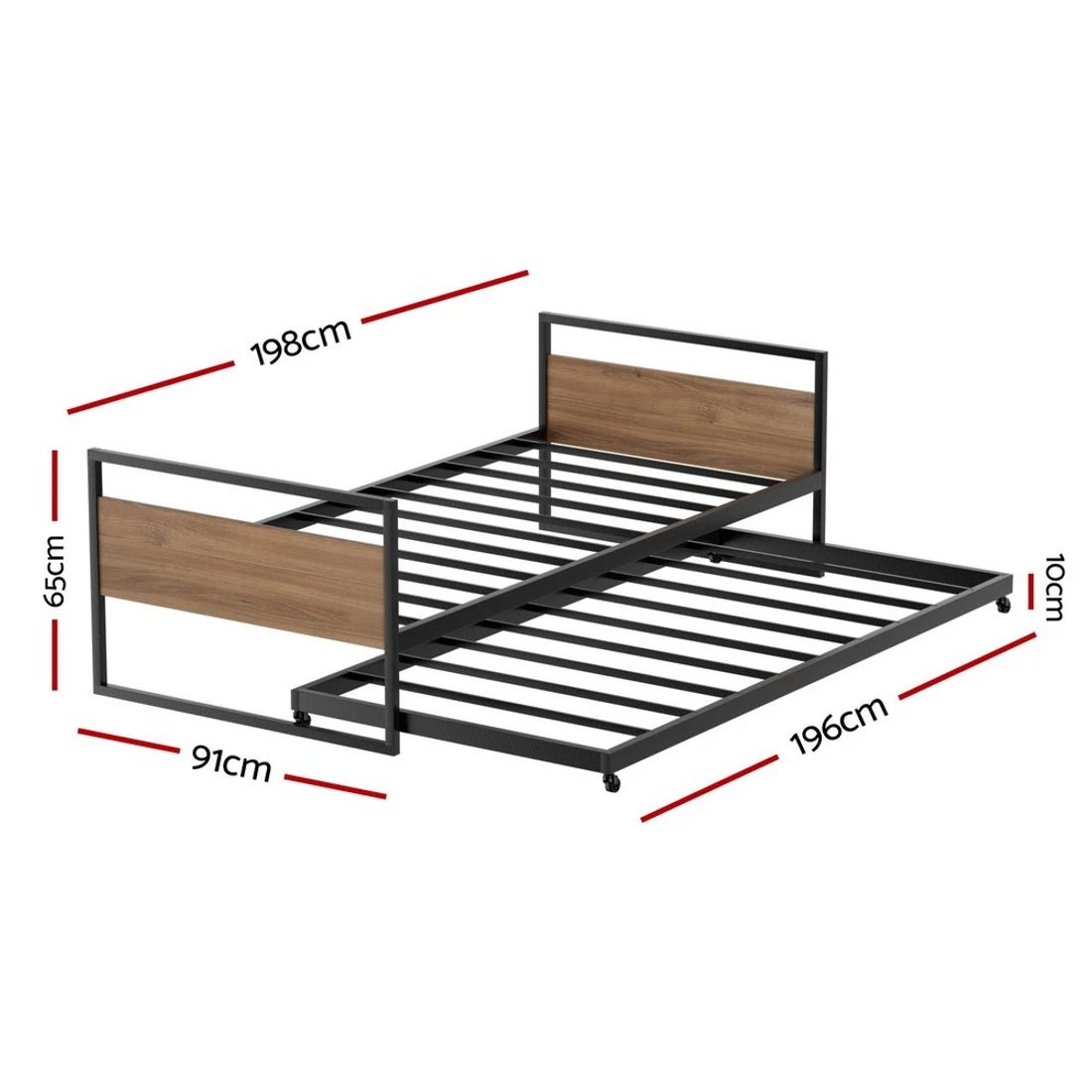 1 Artiss Bed Frame 2x Single Size Metal Trundle Daybed DEAN - Black, 1 of 4