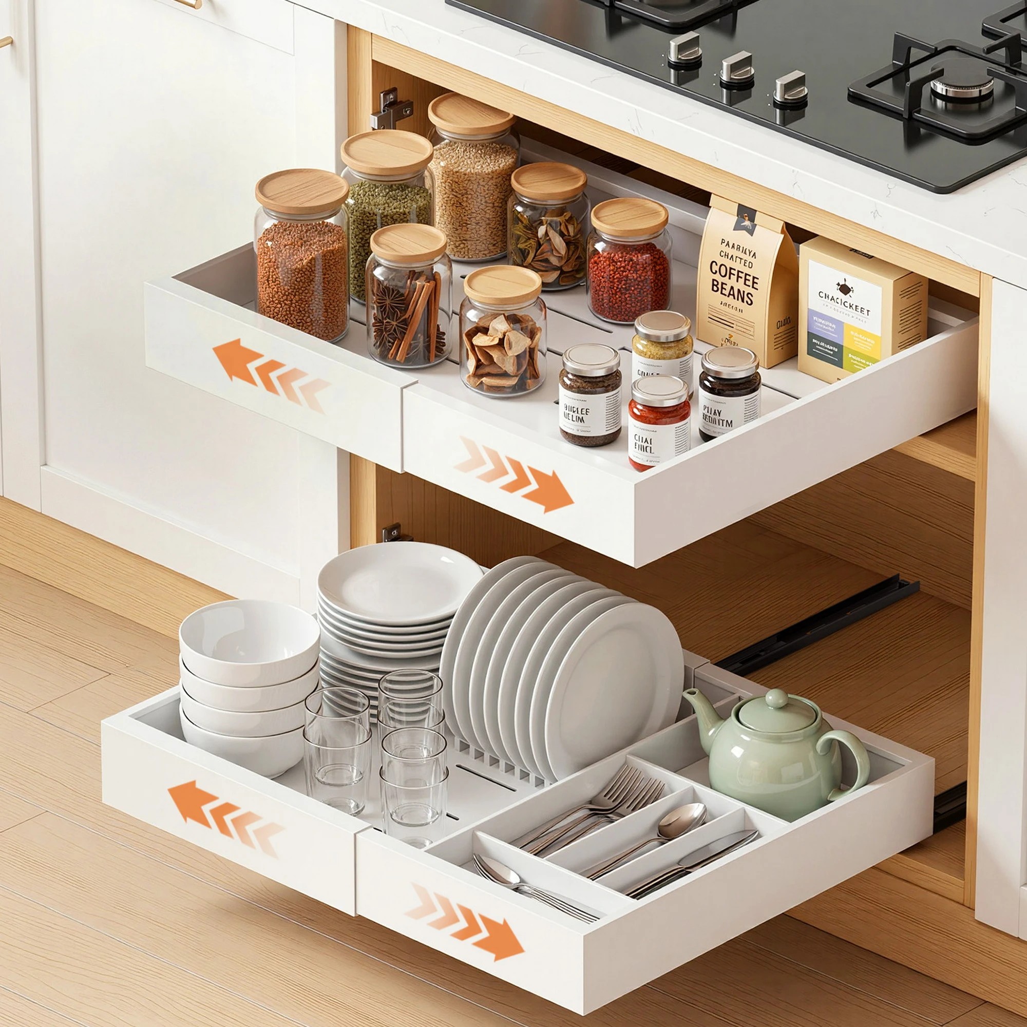 8 Artiss 2 Pack Pull Out Drawers for Cabinets Expandable Cabinet Organizer - White, 8 of 8