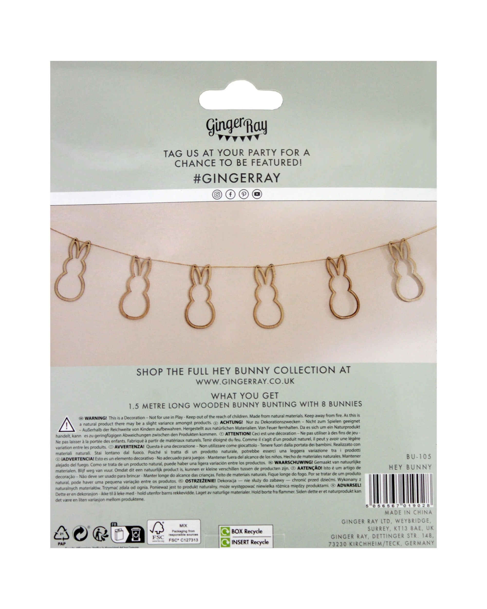 3 Anagram Ginger Ray Wooden Easter Bunny Garland Banner, 3 of 3