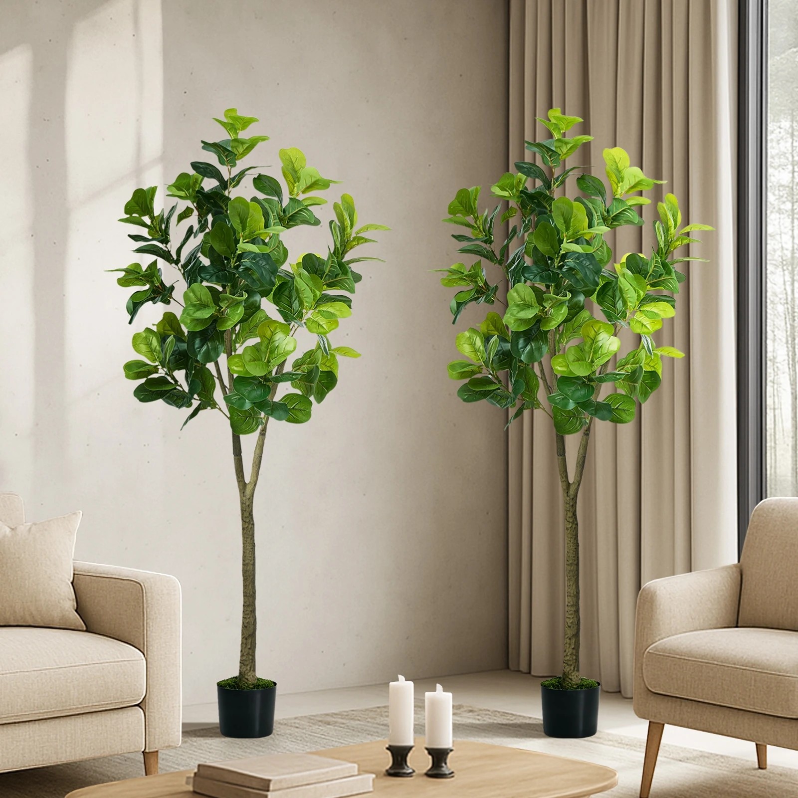 3 Livsip 2 Pack Artificial Fiddle Leaf Fig Tree 150cm Potted Faux Plant Home Decor, 3 of 9