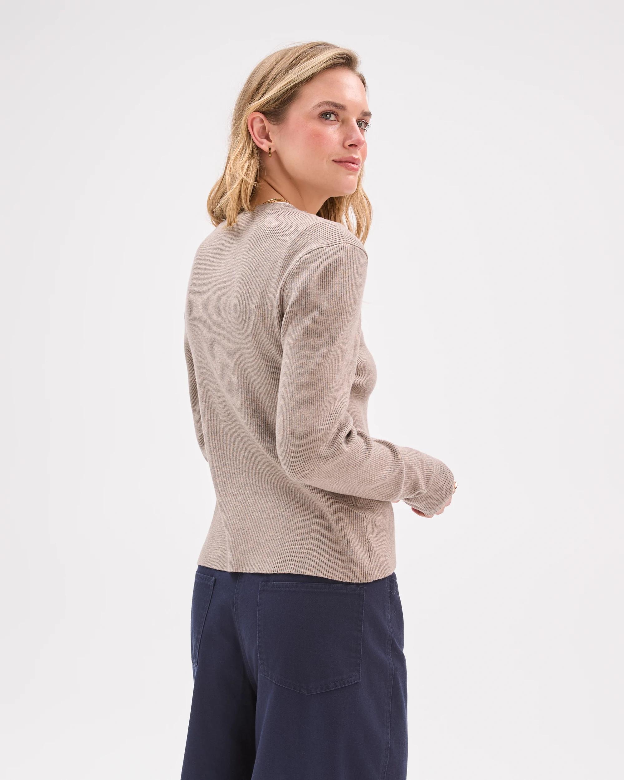 7 Lily Loves Crew Neck Cardigan TAUPE MARLE, 7 of 7