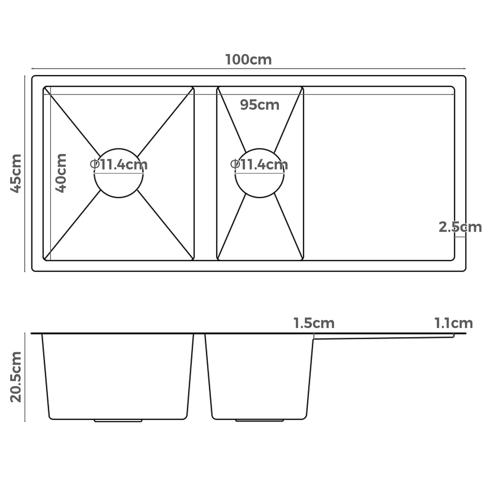3 100X45CM Alfordson Kitchen Sink Stainless Steel - Black, 3 of 10