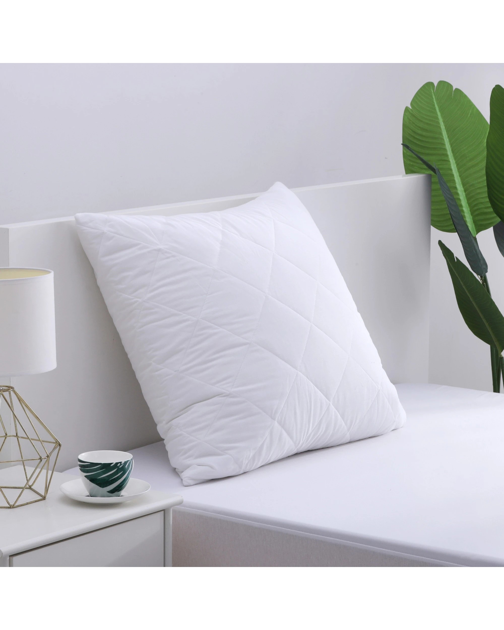 2 Dreamaker Cotton Cover Quilted Pillow Protector Euro - White, 2 of 5