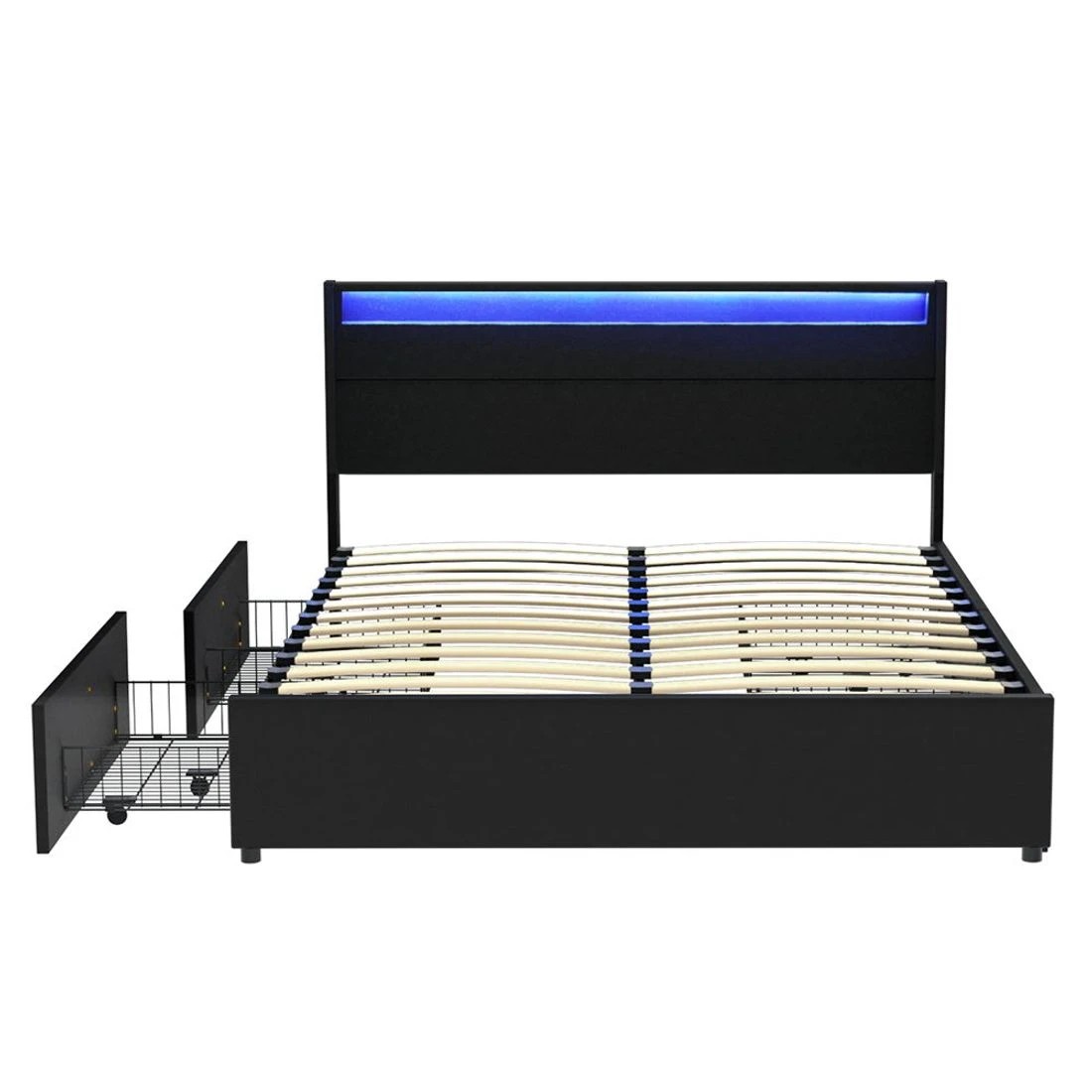 4 Artiss Bed Frame Queen Size LED with 4 Drawers  DUNN - Black, 4 of 7