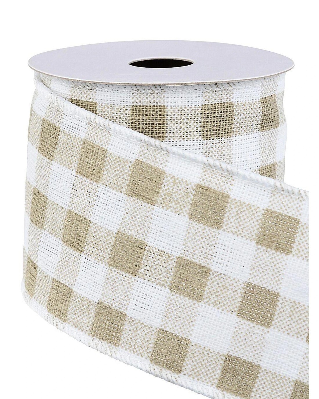 Christmas Warehouse Wired White Hessian Ribbon With Olive Green Tartan ...