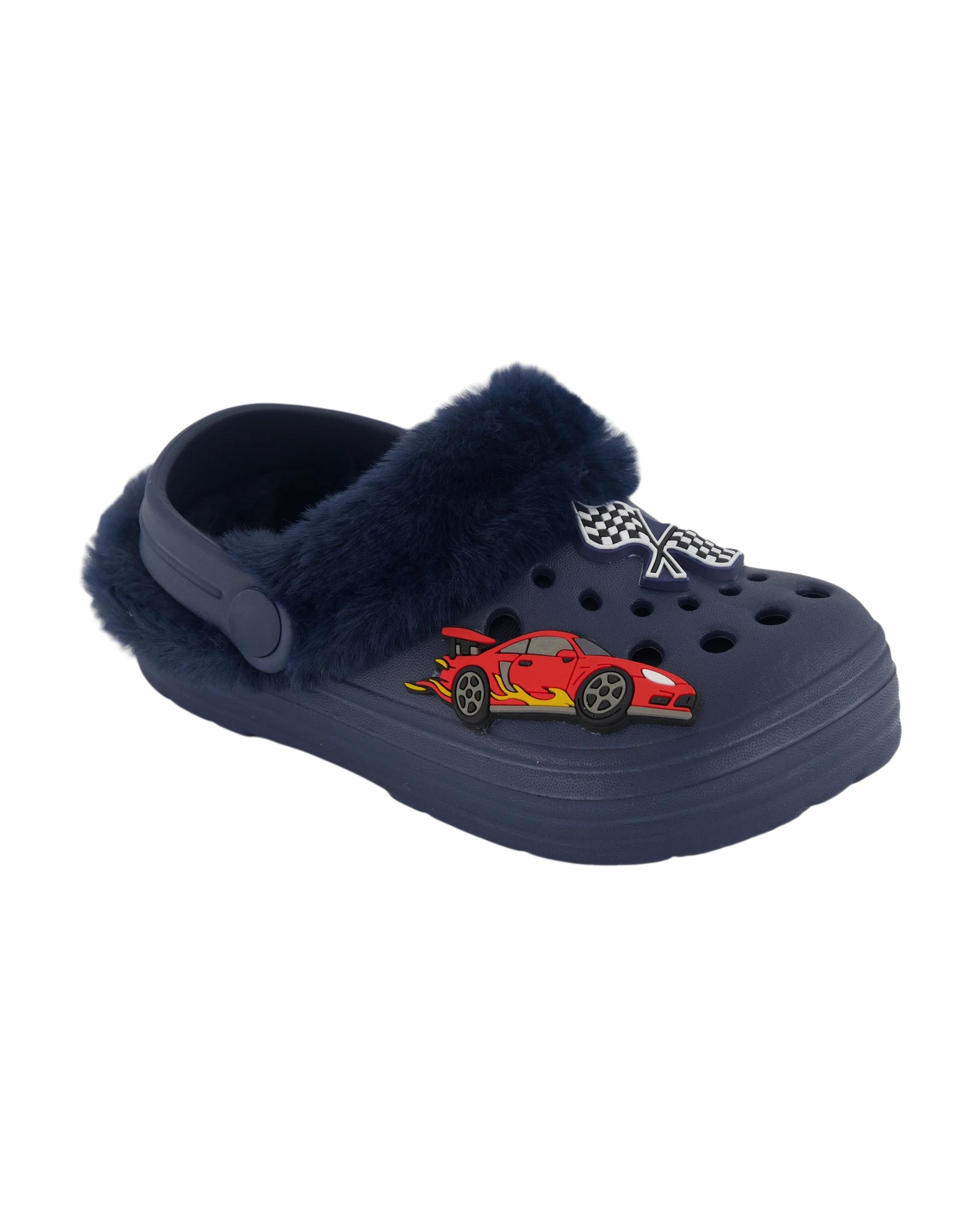 1 Junior Faux Fur Lined Clogs Navy Car, 1 of 3