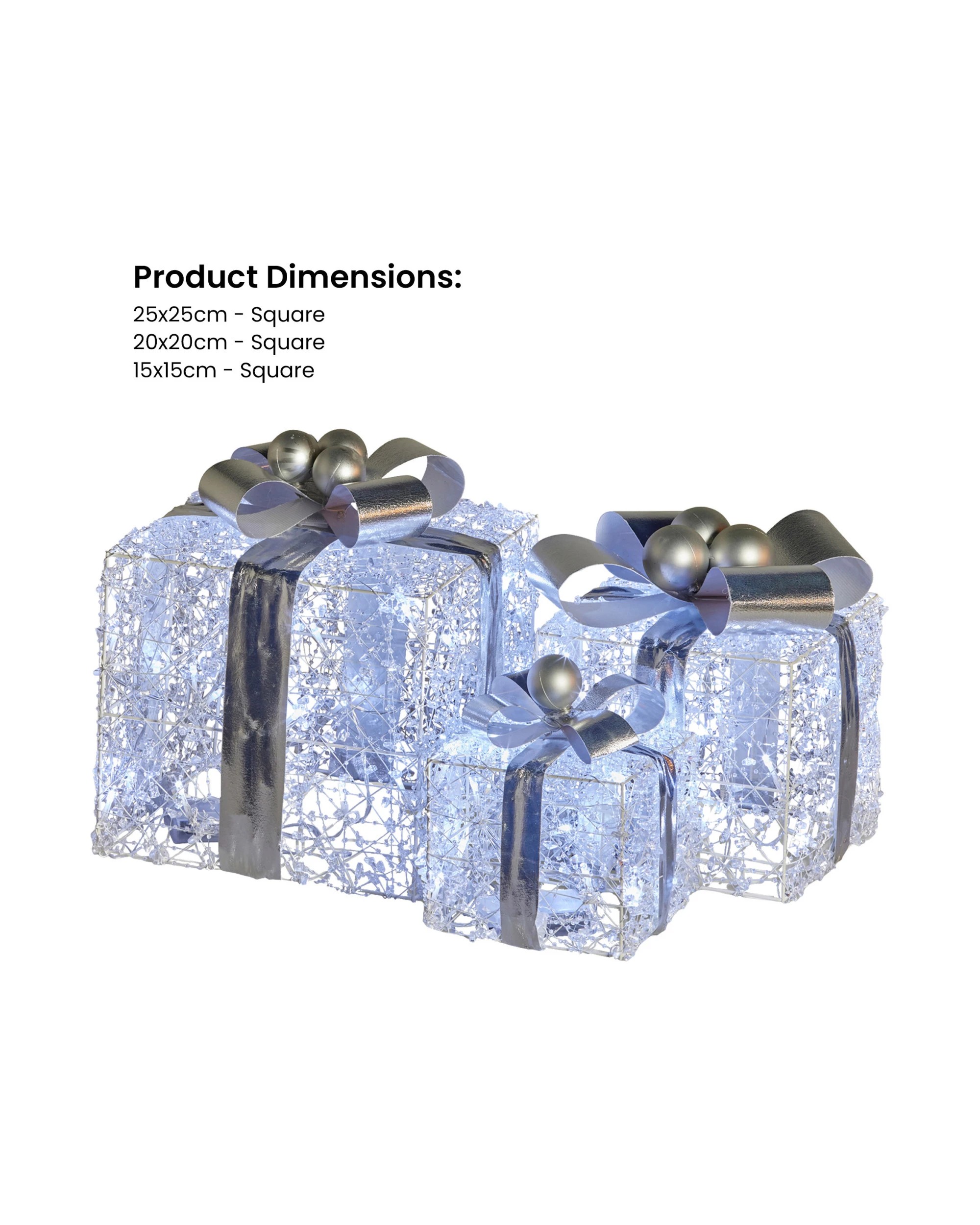 4 Christabelle Set Of 3 Christmas Gift Boxes Display With Lights Jewelled Wire And Silver Bows, 4 of 7