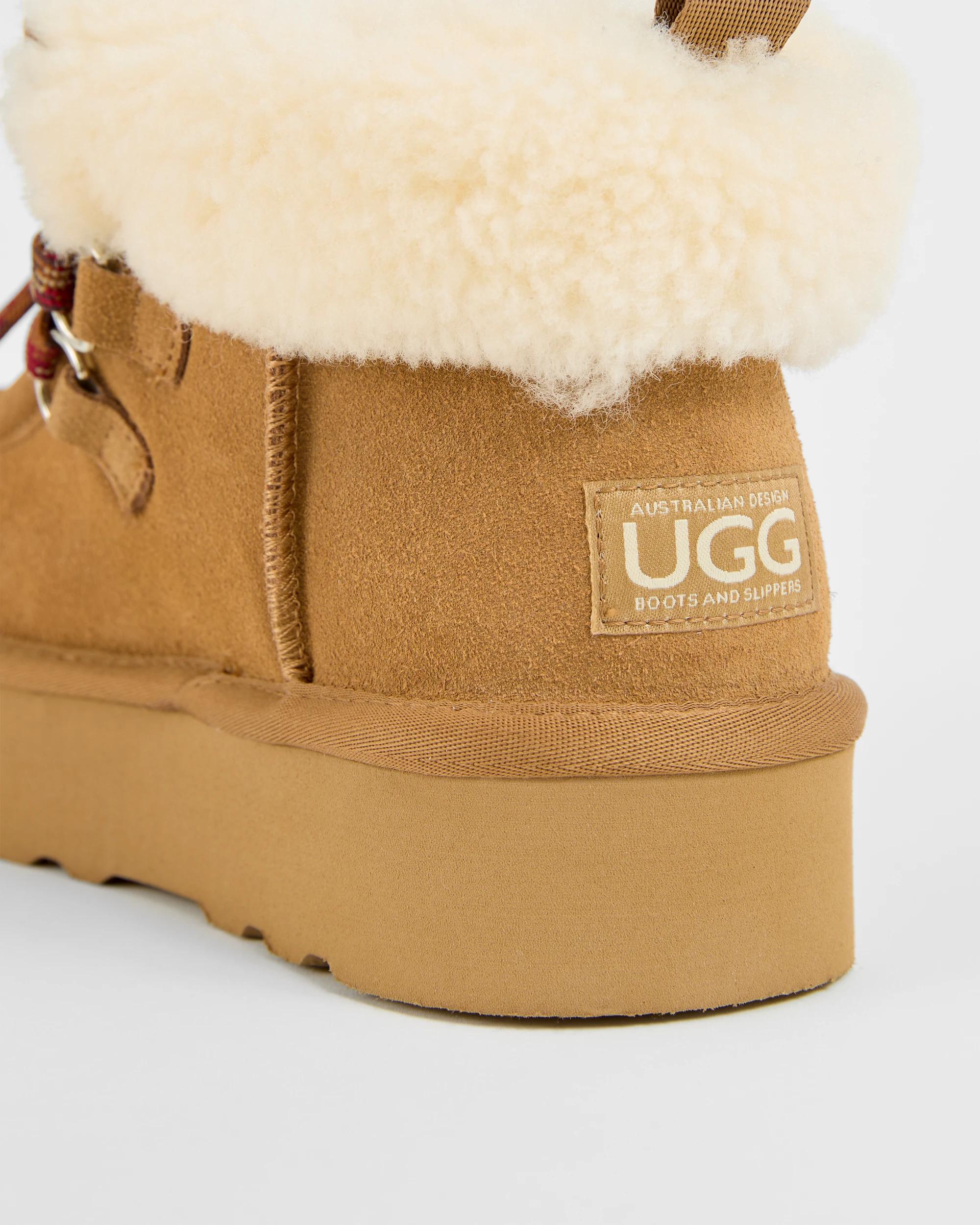 3 AUSTRALIAN DESIGN UGG Australian Design Genuine Leather and Sheepskin Lace Up Outdoor Boots CHESTNUT, 3 of 3