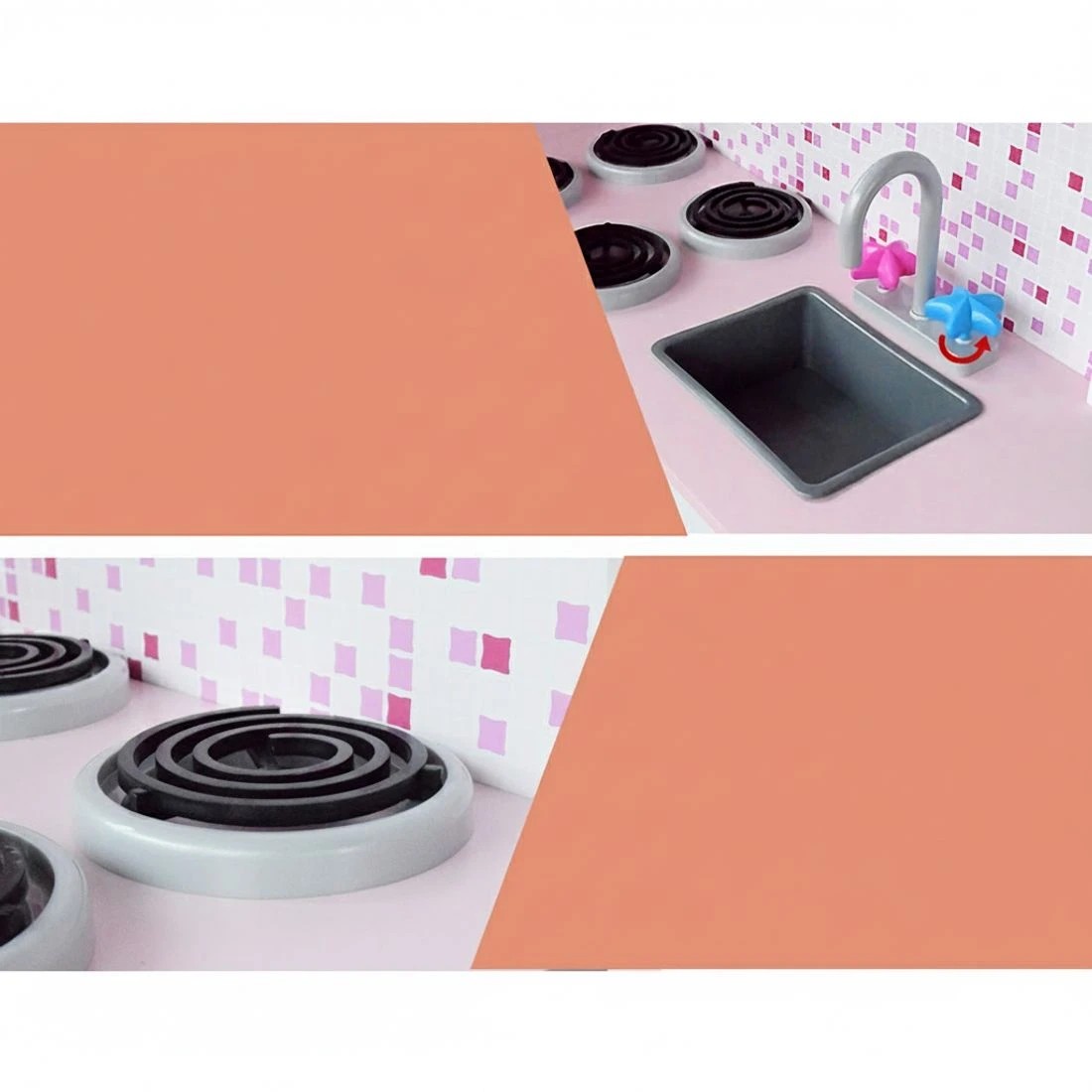 3 Keezi Kids Kitchen Play Set en Pretend Toys Cooking Children Fridge Oven Red - Multi, 3 of 7