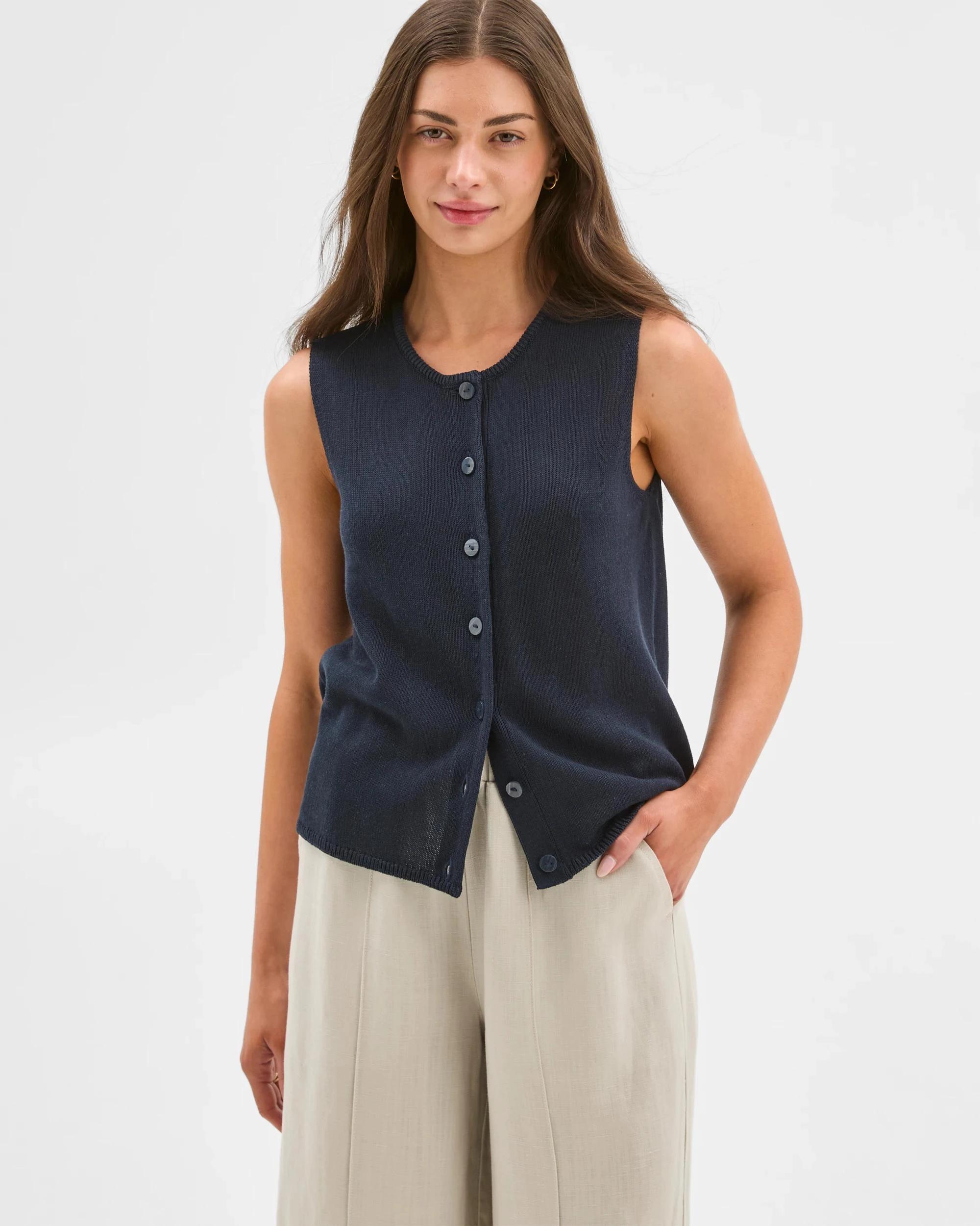 3 Target Petites Button Front Knit Vest NAVY BLAZER, 3 of 5
