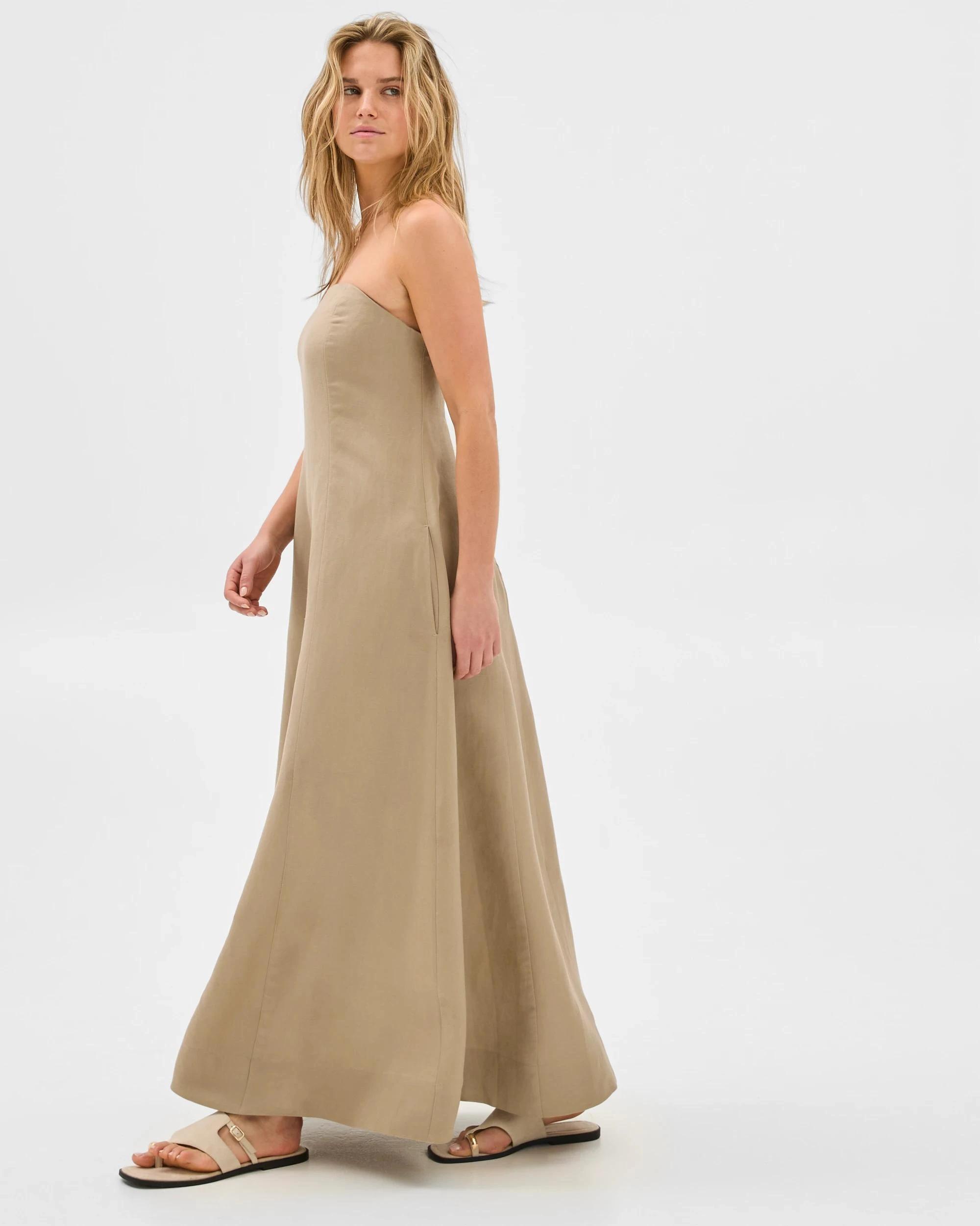 3 Lily Loves European Linen Blend Strapless Maxi Dress DRIFTWOOD, 3 of 7