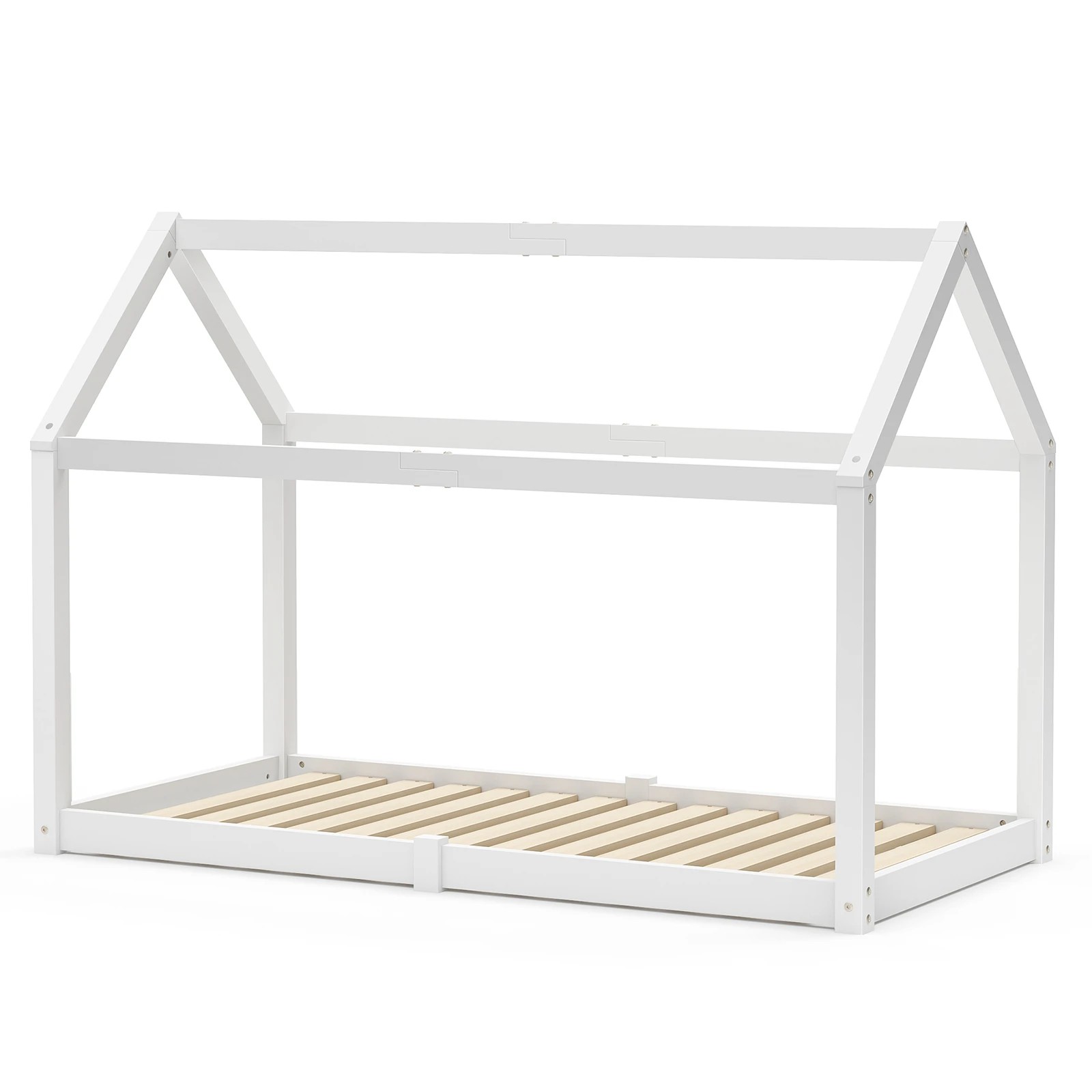 1 Alfordson Kids Bed Frame Wooden Timber Single House Frame Platform Rocco - White, 1 of 10