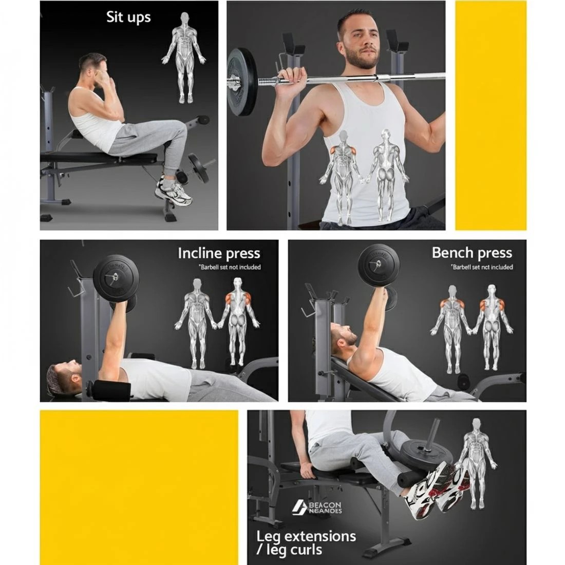 4 Everfit Weight Bench 8 in 1 Bench Press Adjustable Home Gym Station 200kg - Dark Grey, 4 of 8