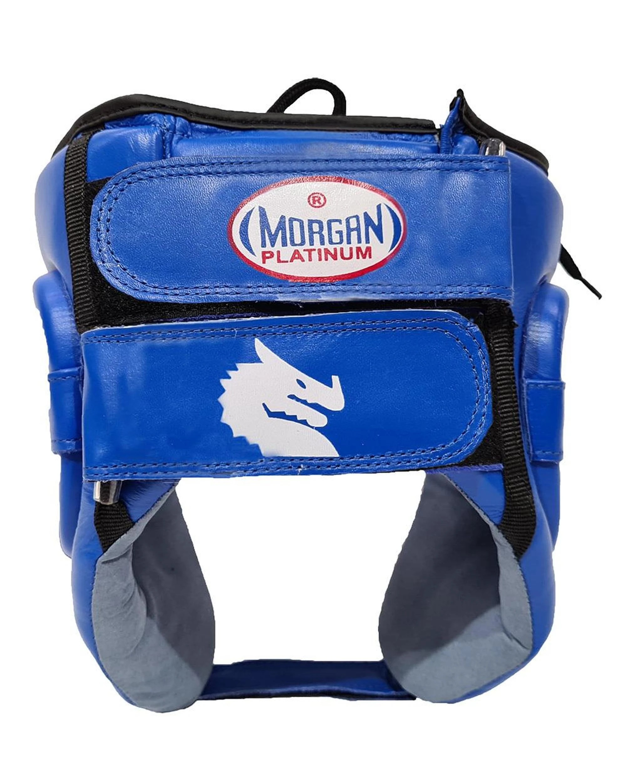 4 Morgan Platinum Open Face Leather Head Guard Small - Blue, 4 of 5