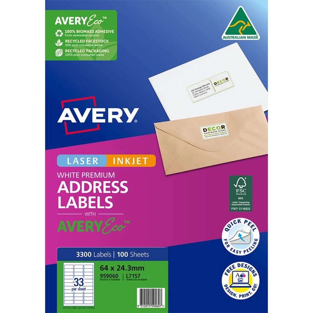 2 Avery Premium Whte Address Labels AveryEco 33UP 100sh 64x24mm, 2 of 10
