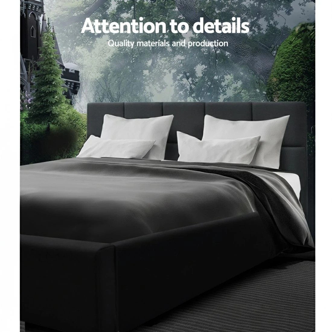 5 Artiss Bed Frame Queen Size Charcoal TINO - Charcoal, 5 of 7