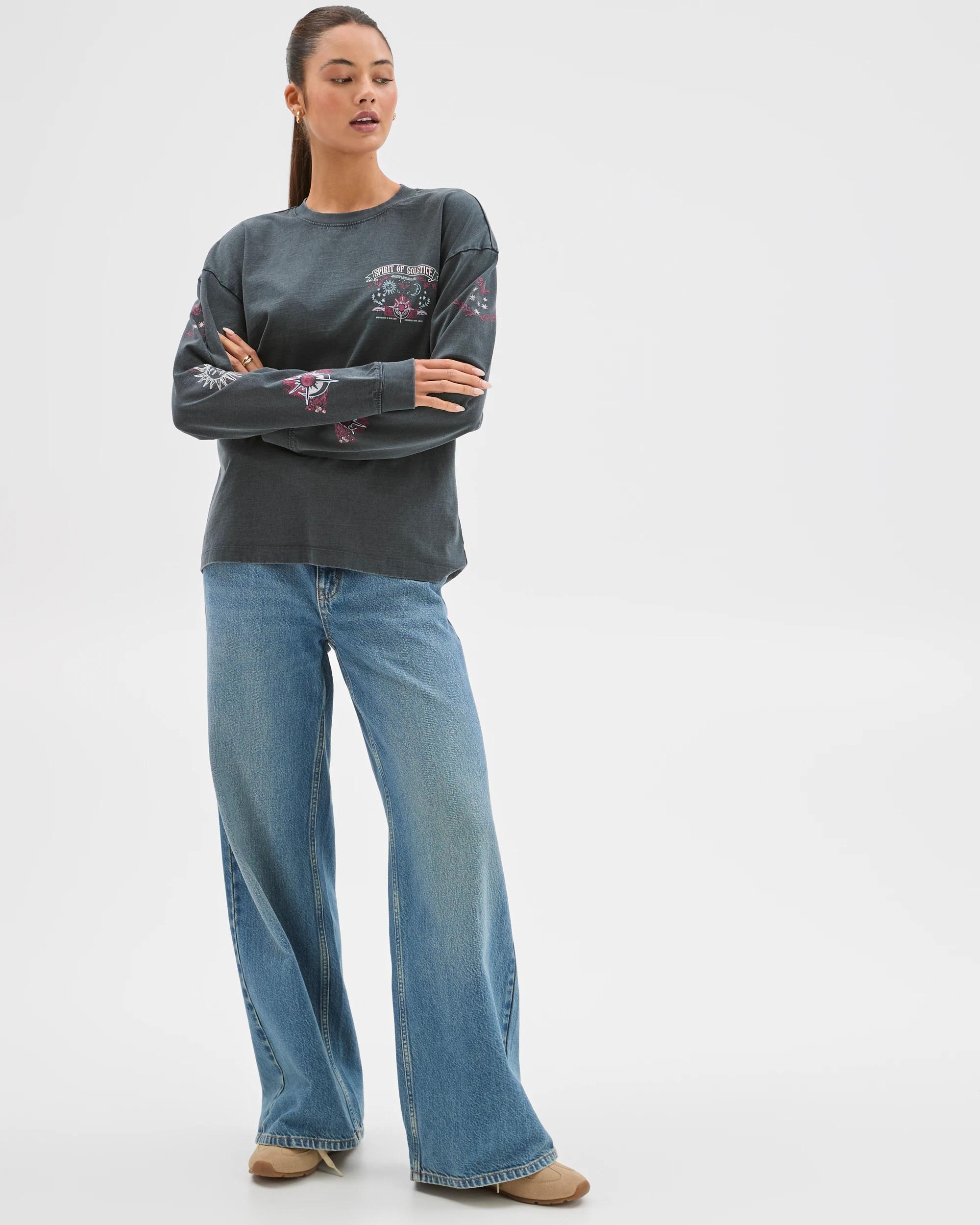 1 Lily Loves Relaxed Long Sleeve T-Shirt CHARCOAL, 1 of 7