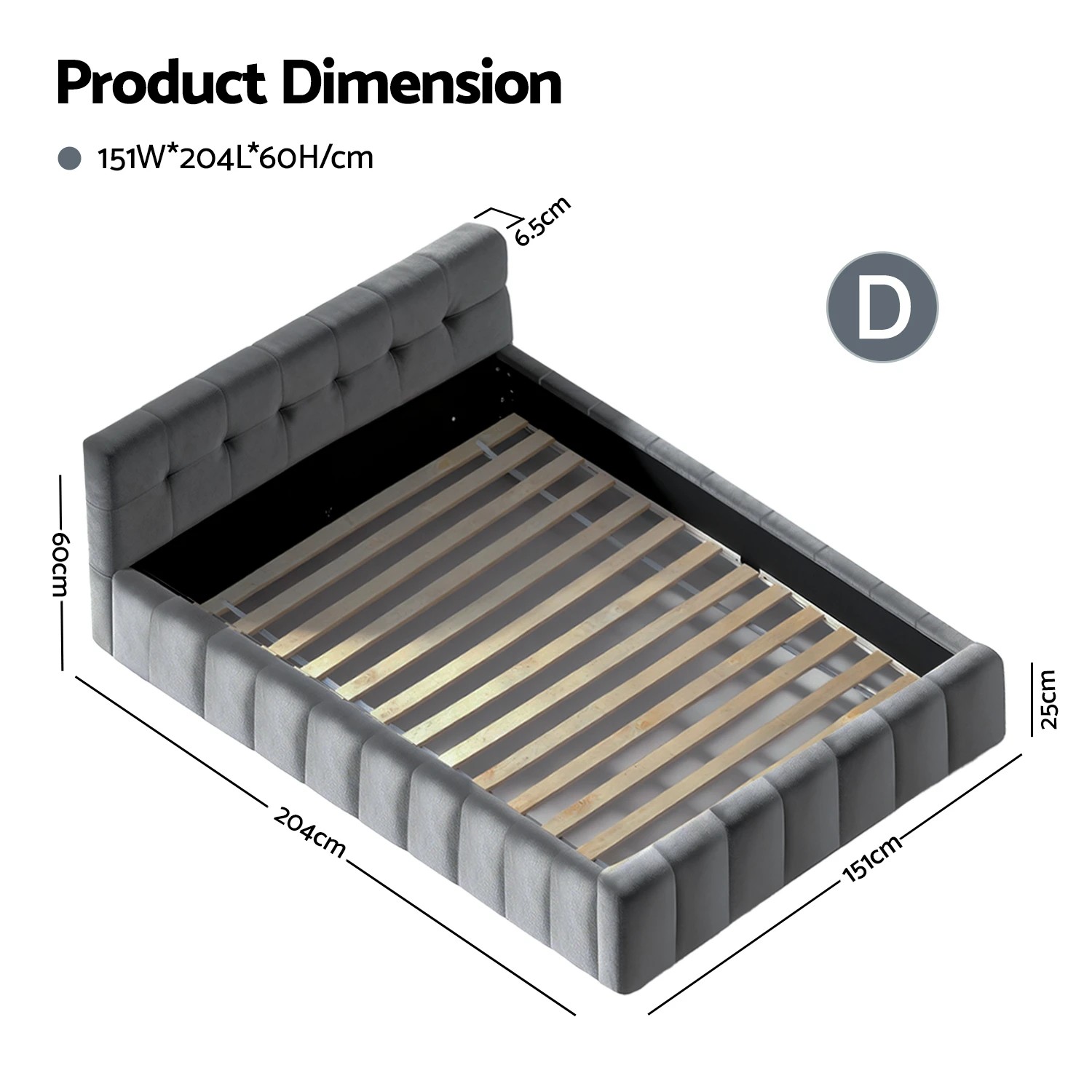 2 Artiss Double Size Bed Frame Plush Soft Headboard Velvet Platform Base for Modern Bedrooms - Grey, 2 of 7