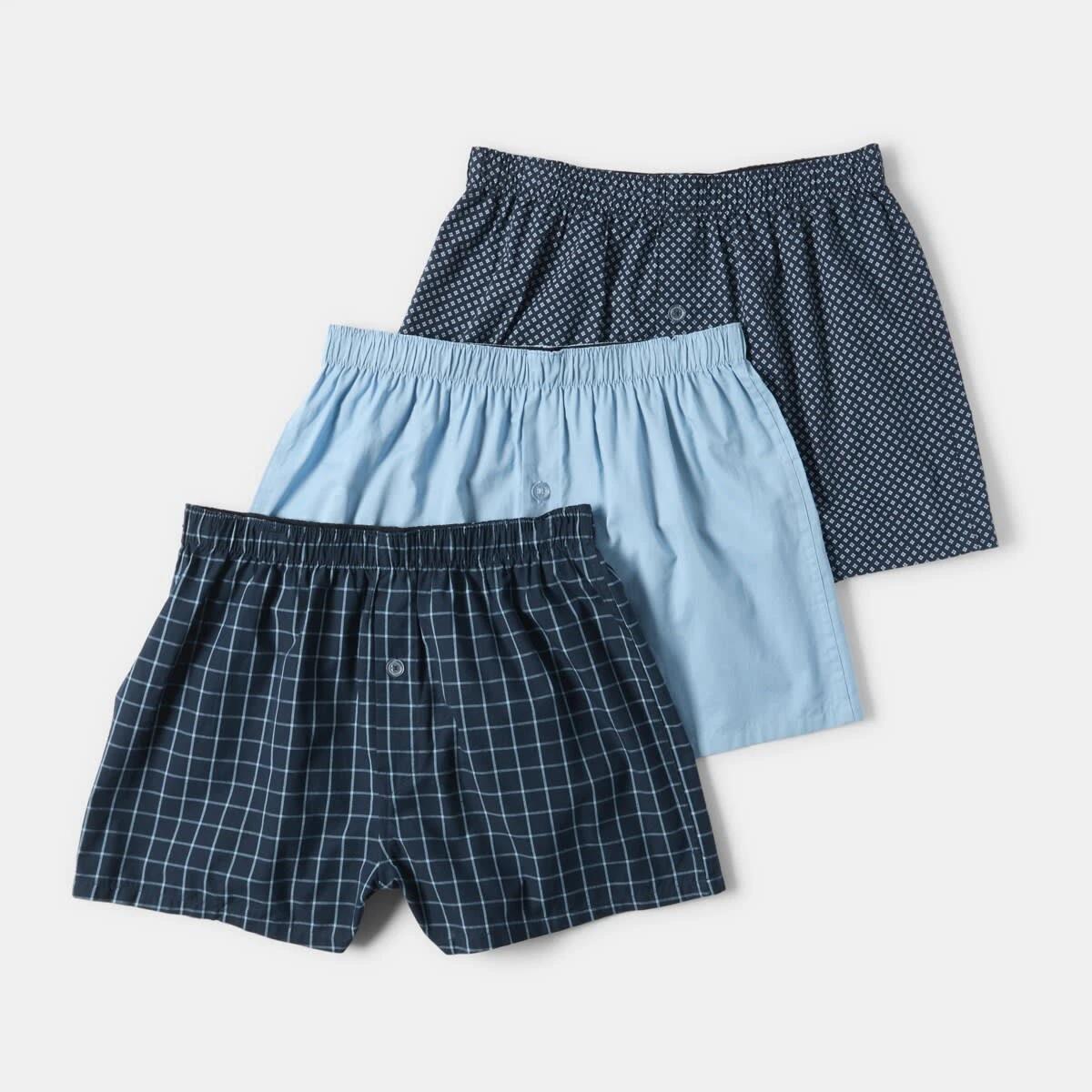 1 3 Pack Alpha Classic Woven Boxers MICRO CHECKS, 1 of 8