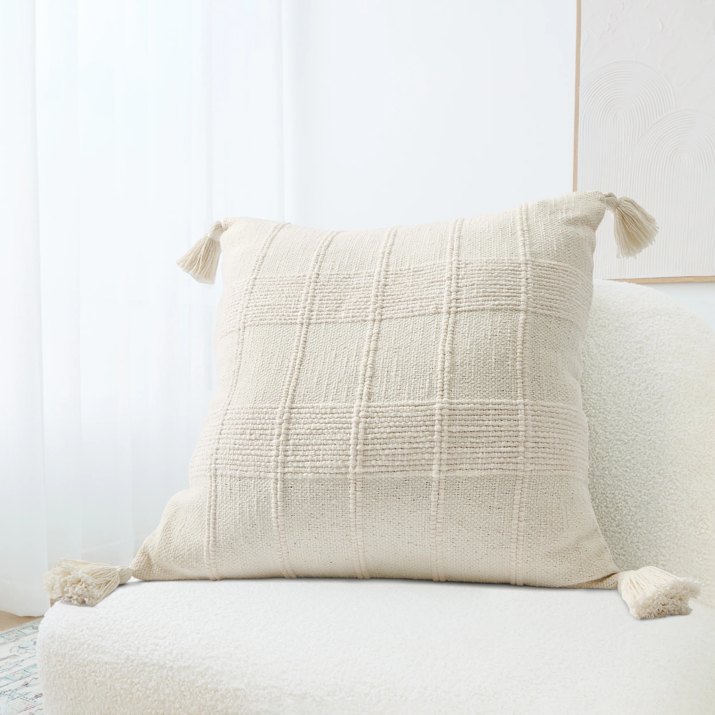 1 50cm Tasselled Cushion Cover - White, 1 of 7