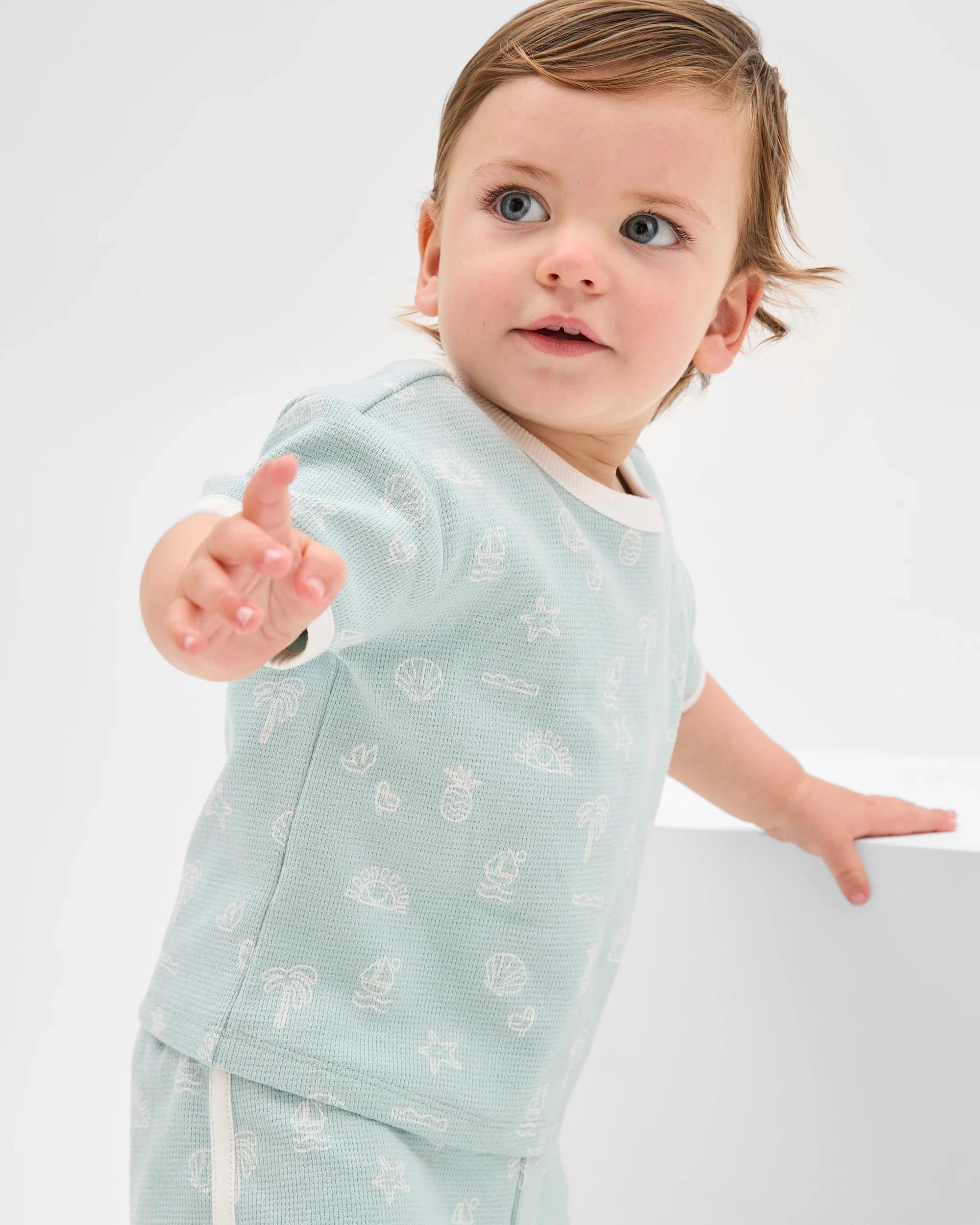 2 Target Organic Cotton Baby Waffle Top and Short 2 Piece Set BLUE, 2 of 5