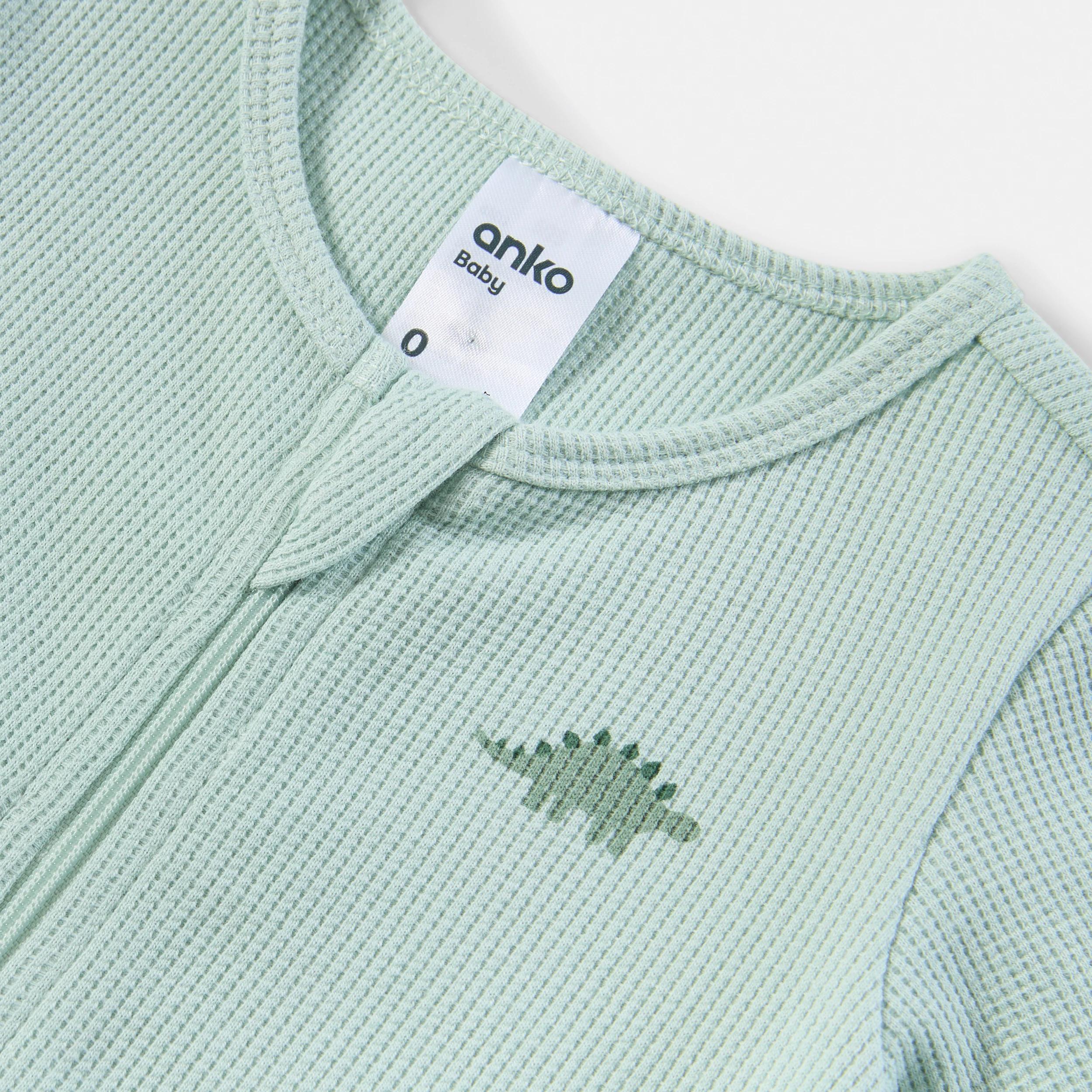 3 Short Sleeve Waffle Zip Romper GREEN SIMPLE DINO, 3 of 3
