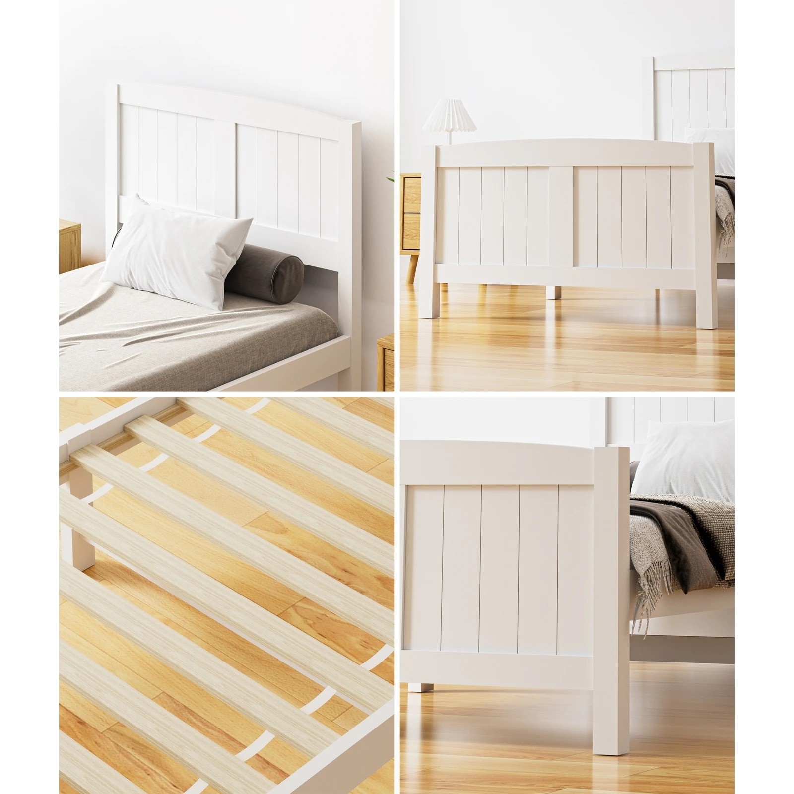 4 Oikiture Bed Frame Singe Size Wooden Base Timber Platform
 - White, 4 of 10
