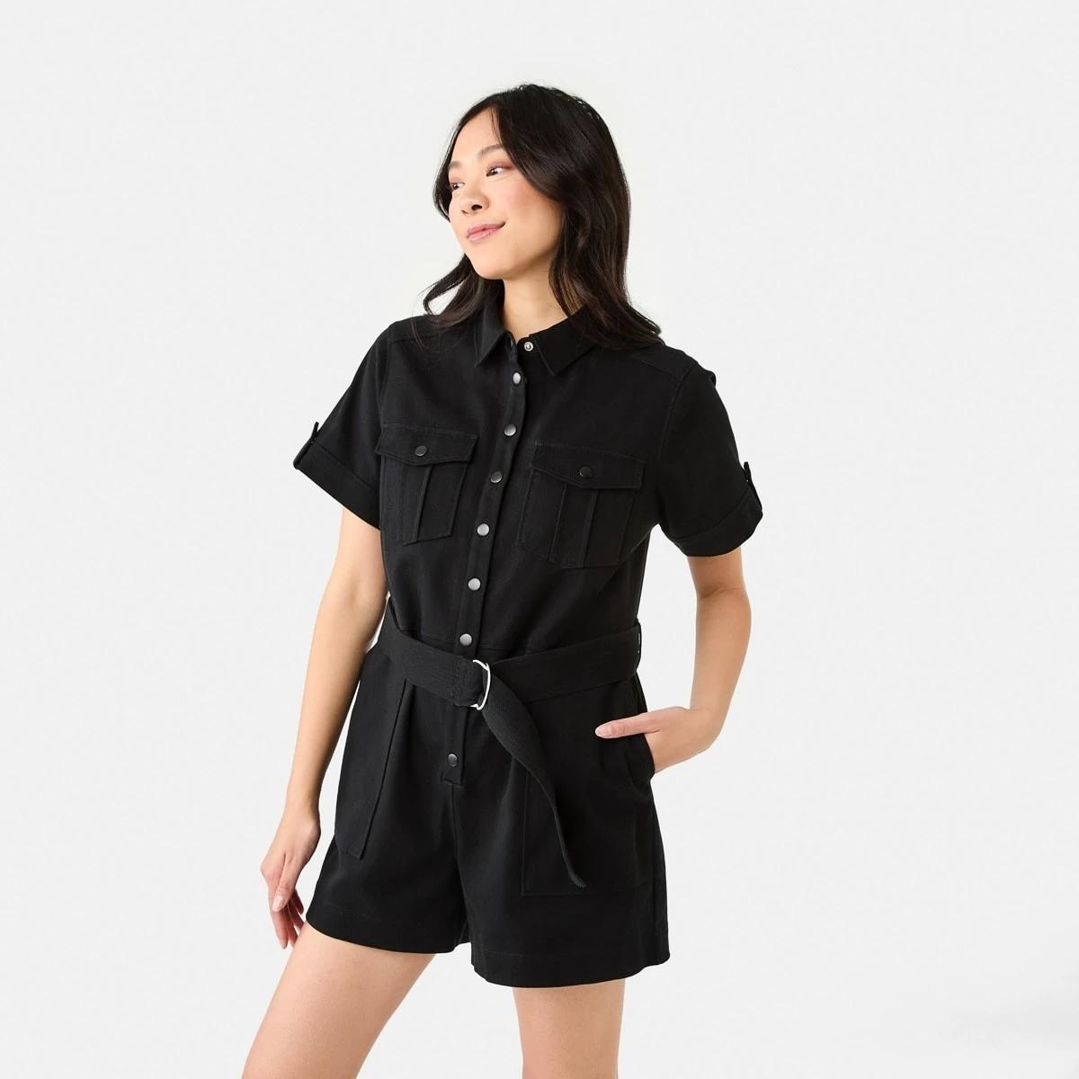 3 Short Sleeve Belted Playsuit BLACK, 3 of 11