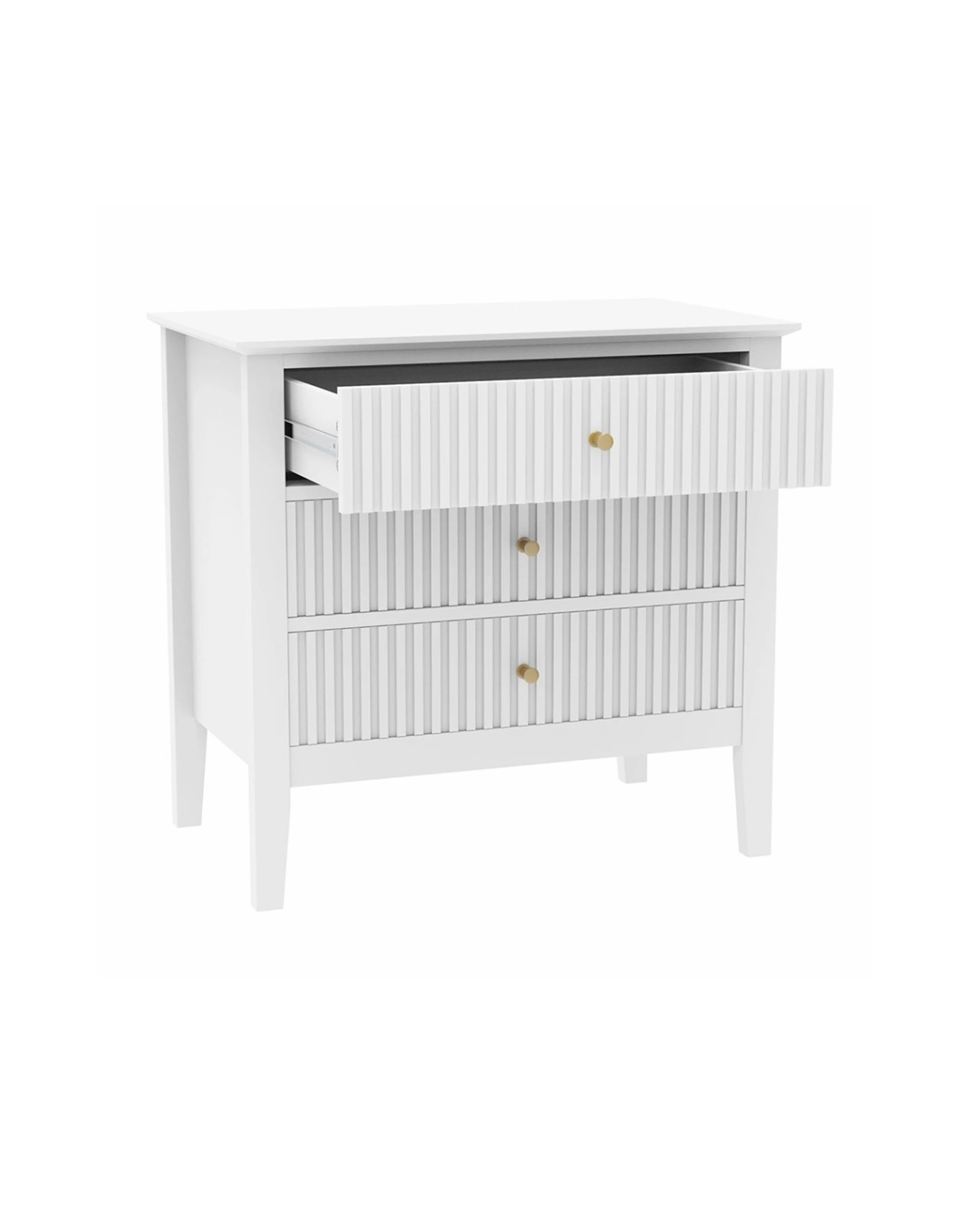 6 Alpine Bay Zara Fluted Wide 3 Drawer MDF Storage Bedside Table Storage Furniture - White, 6 of 7