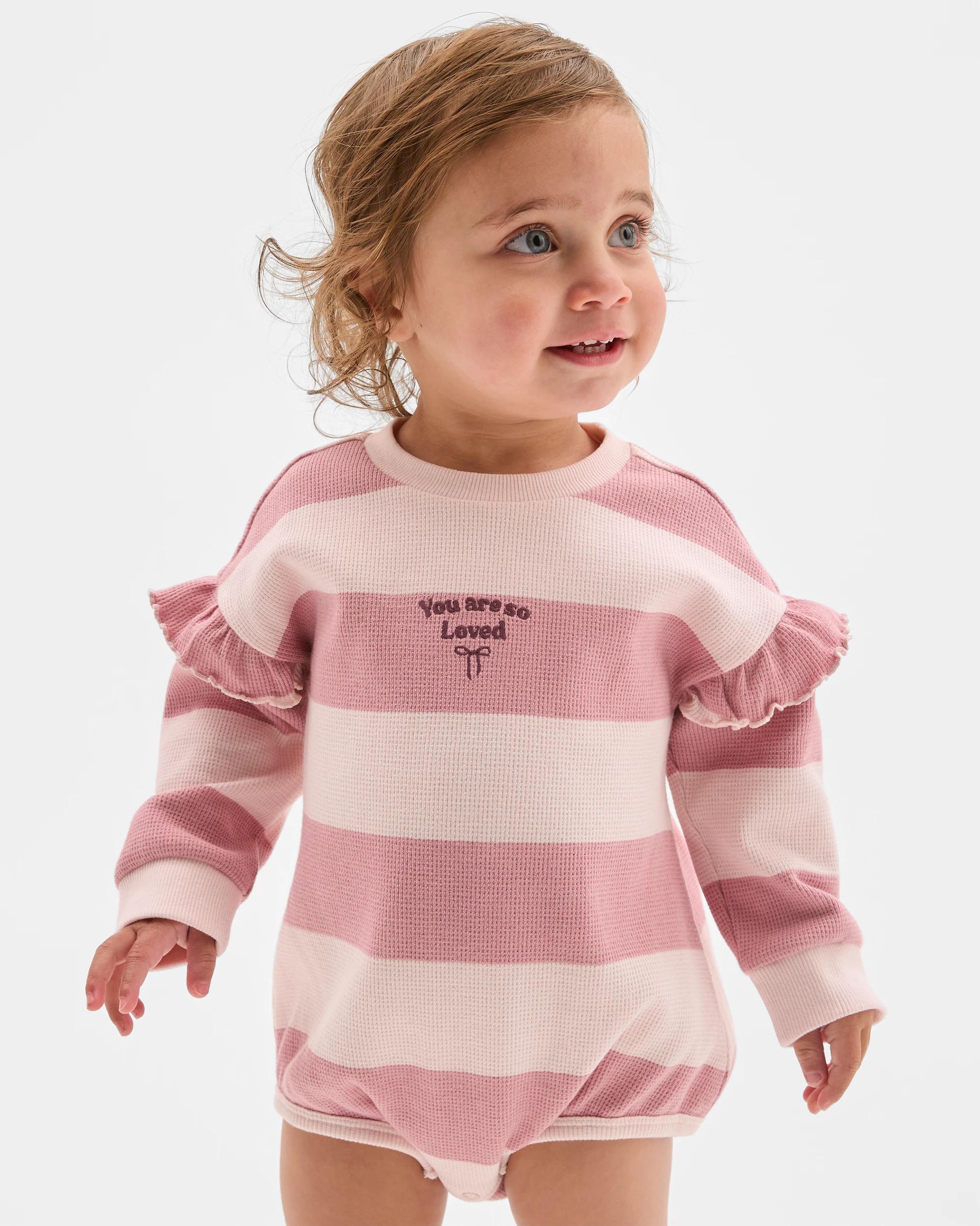 1 Target Baby Baby Organic Cotton Long Sleeve Print Waffle Bodysuit BALLET SLIPPER STRIPE, 1 of 2