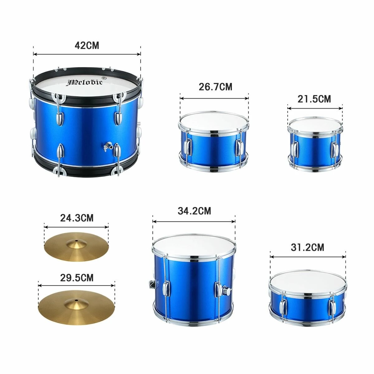 2 Melodic Classic 5 Piece Drum Set Kit for Children Kids with Stool Cymbals Drumsticks, 2 of 2