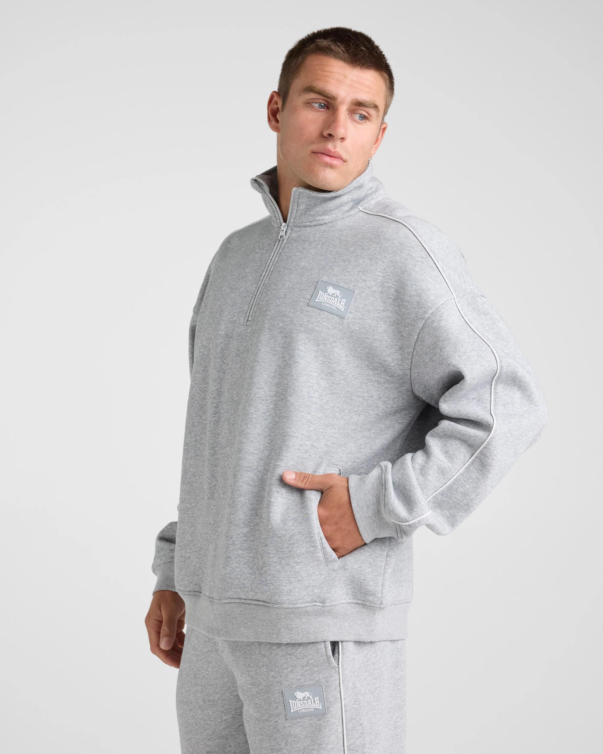 4 Lonsdale London Relaxed Sport Quarter Zip - Grey Marle GREY MARLE, 4 of 5
