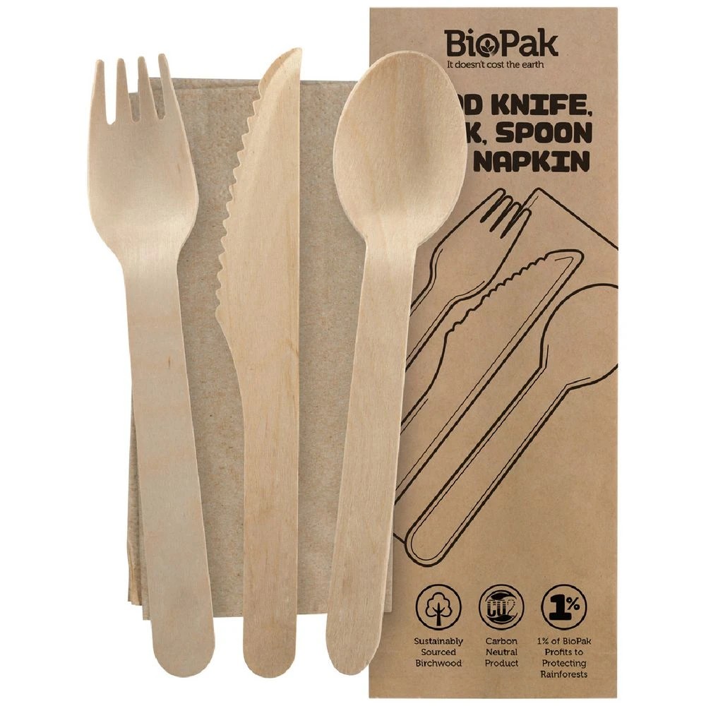 1 Biopak 4 Piece Wooden Cutlery Set, 1 of 3