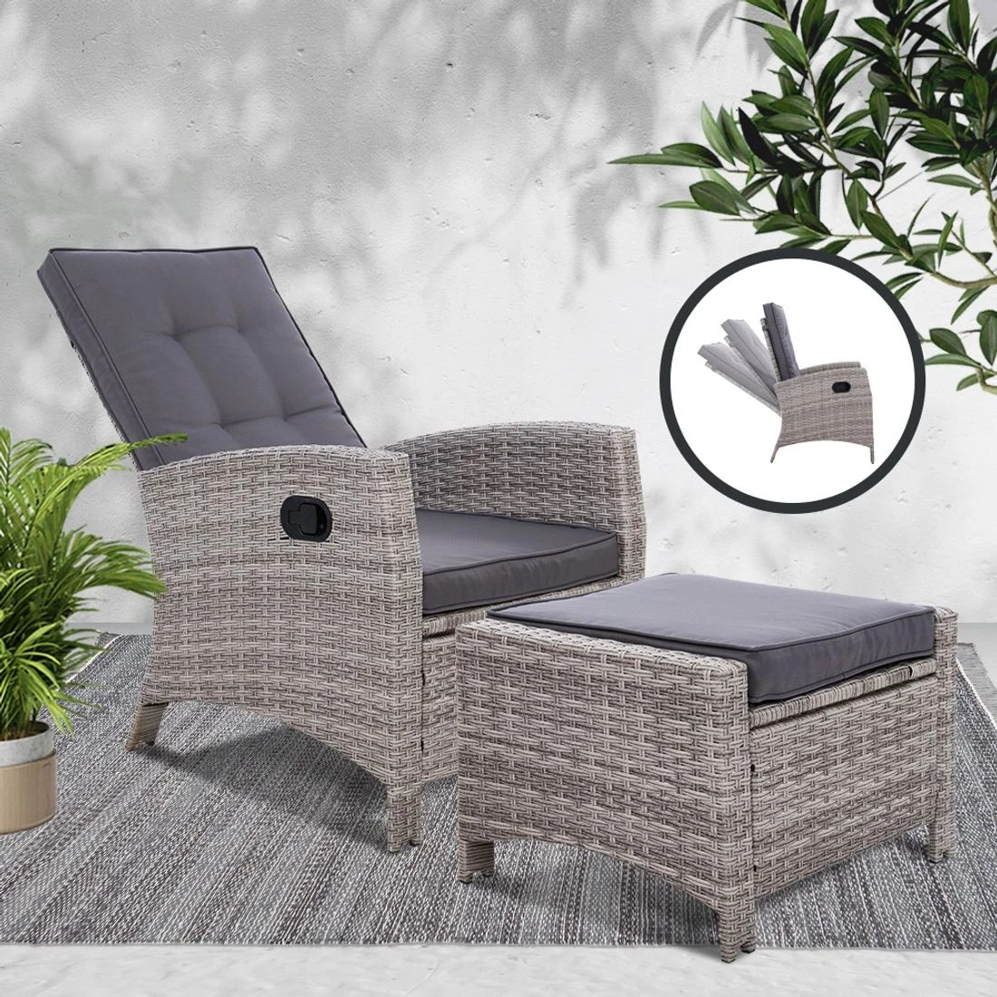 6 Gardeon Recliner Chair Sun lounge Wicker Lounger Outdoor Patio Furniture - Grey, 6 of 6