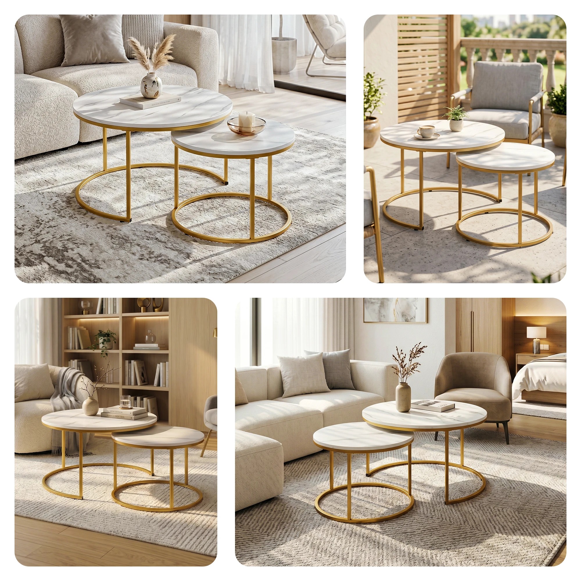 7 Artiss Nesting Coffee Table Set of 2 Round Marble Effect End Side Table 70/50cm - Multi, 7 of 8