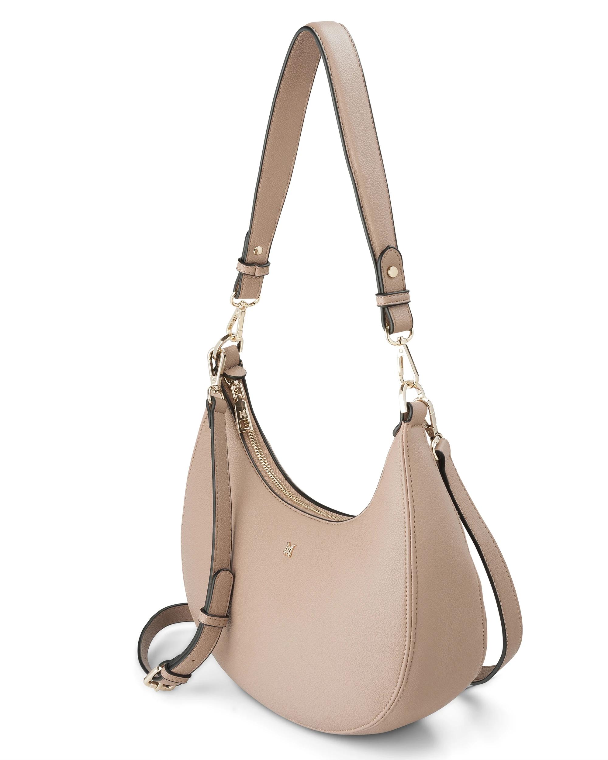 2 Madison Accessories Pia Crescent Hobo Convertible Crossbody TAUPE, 2 of 5