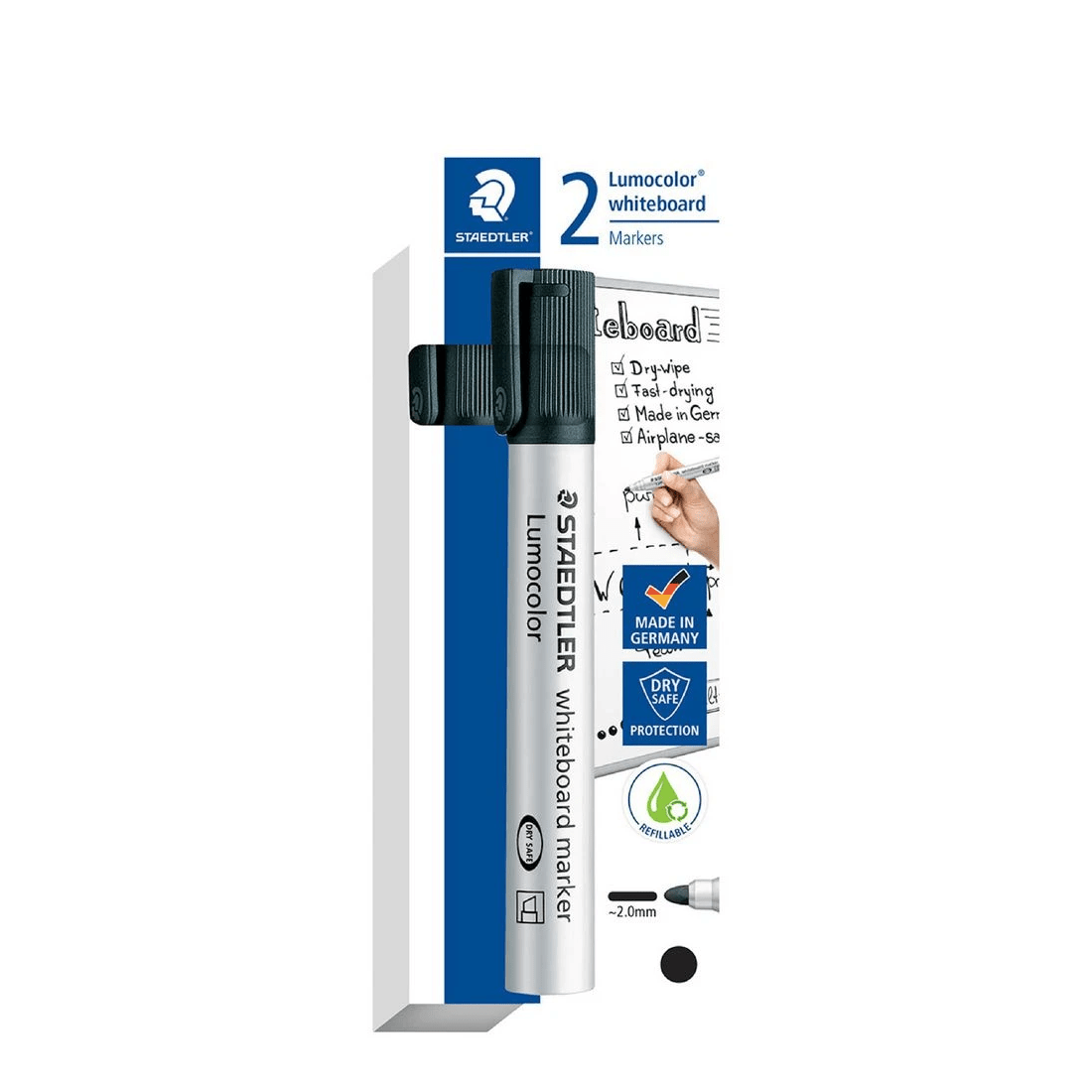 1 Staedtler Lumocolor Whiteboard Marker Bullet Black 2 Pack, 1 of 4