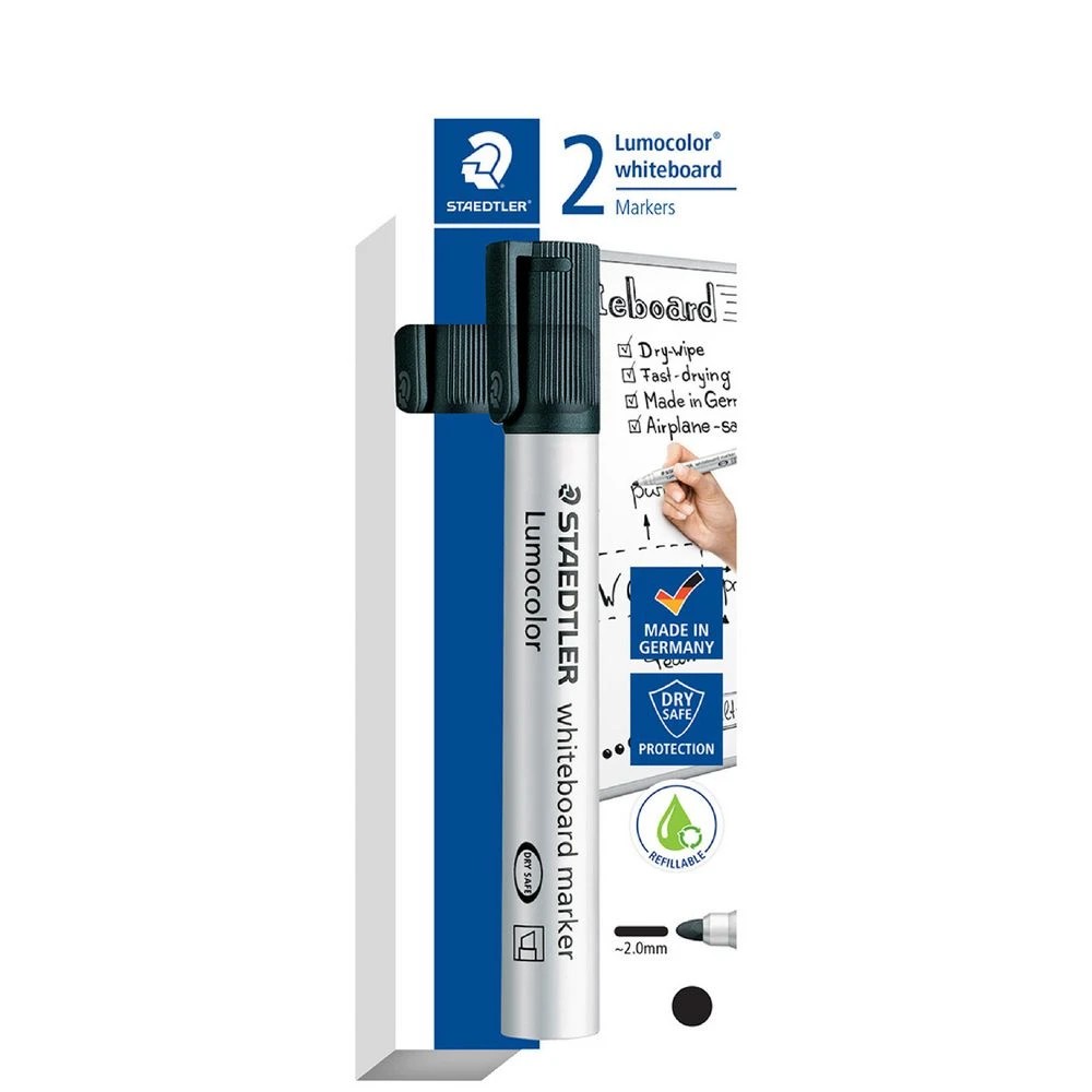 1 Staedtler Lumocolor Whiteboard Marker Bullet Black 2 Pack, 1 of 4