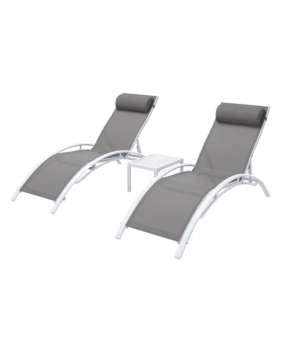 Gardeon 3pc Sun Lounge Outdoor Lounger Steel Table Chairs Patio Furniture Garden