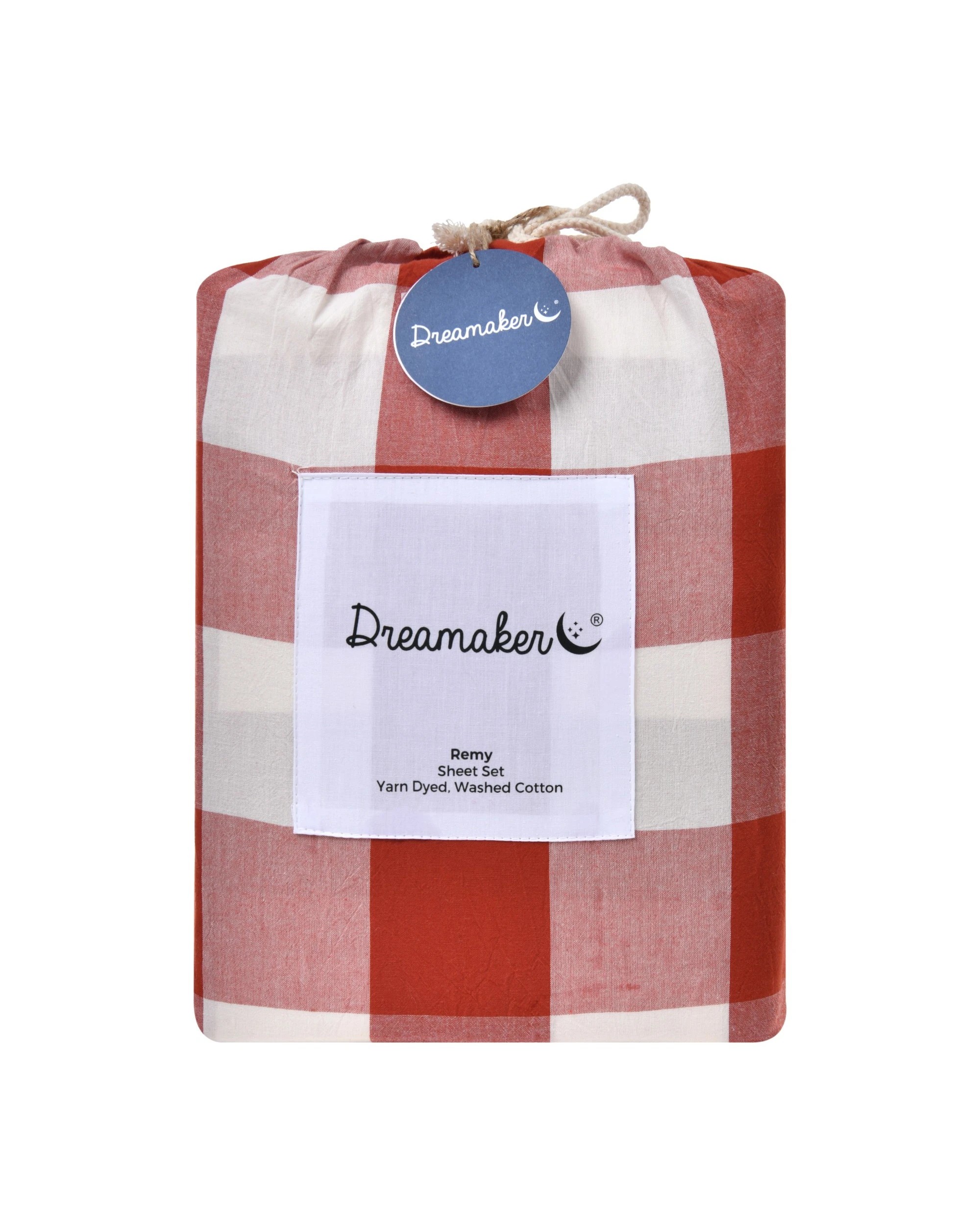 5 Dreamaker Remy Yarn Dyed Washed Cotton Checkered Sheet Set - Super King Bed - Rust, 5 of 6