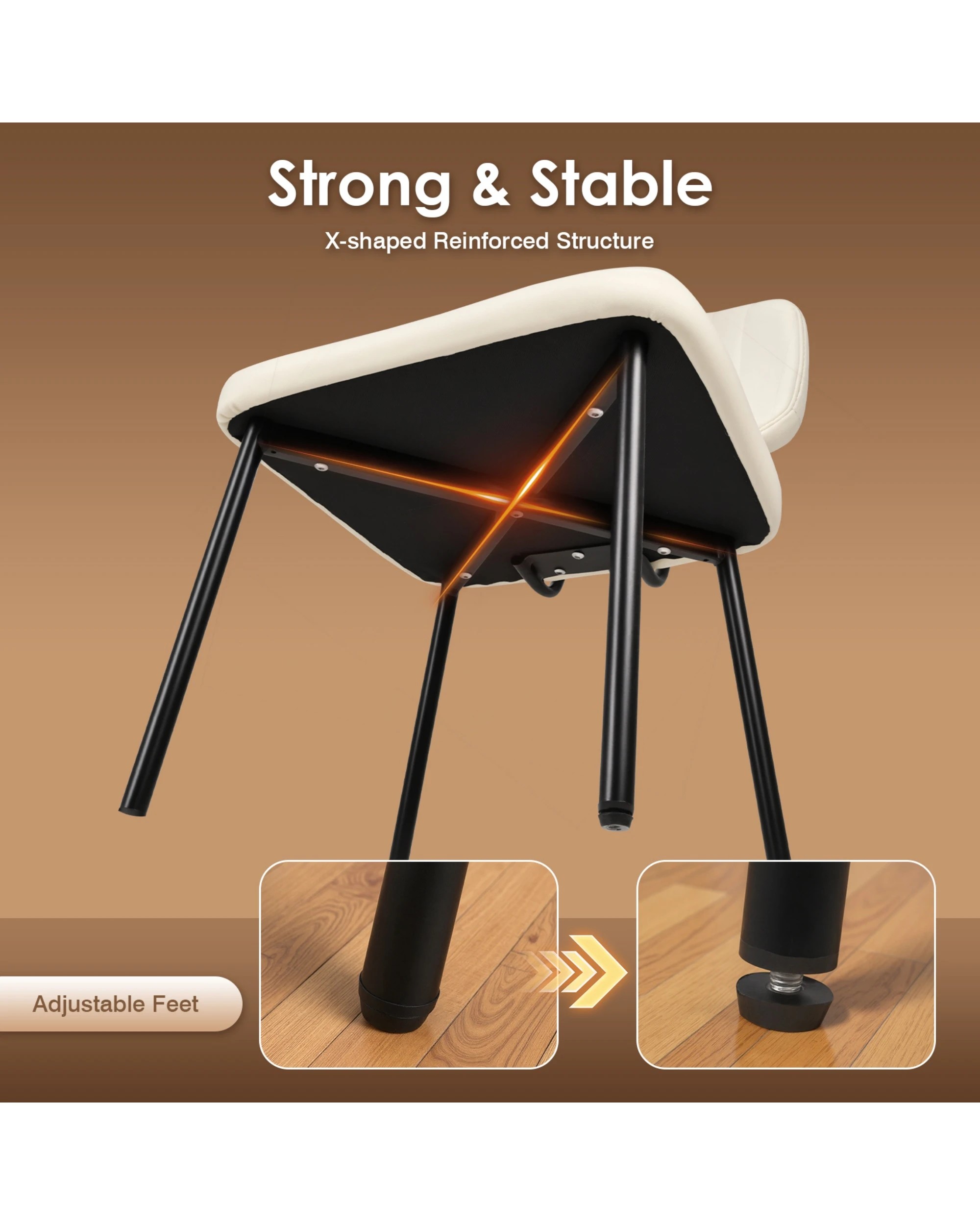 3 Advwin Set of 4 Dining Chairs Padded Seat Pu Leather Upholstered White, 3 of 5