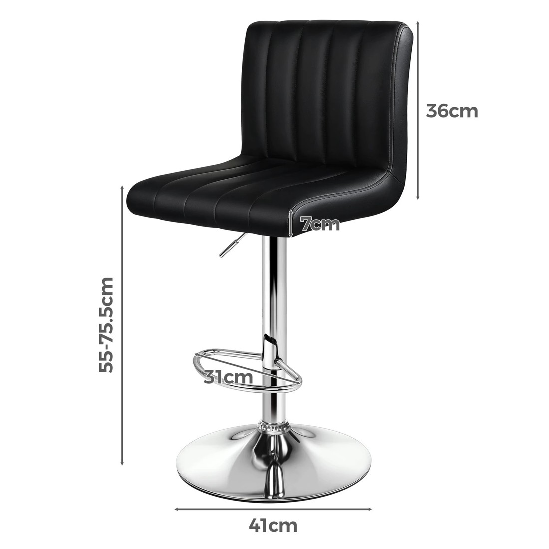 9 Alfordson 2x Bar Stools Macias Kitchen Swivel Chair Leather Gas Lift - Black, 9 of 10