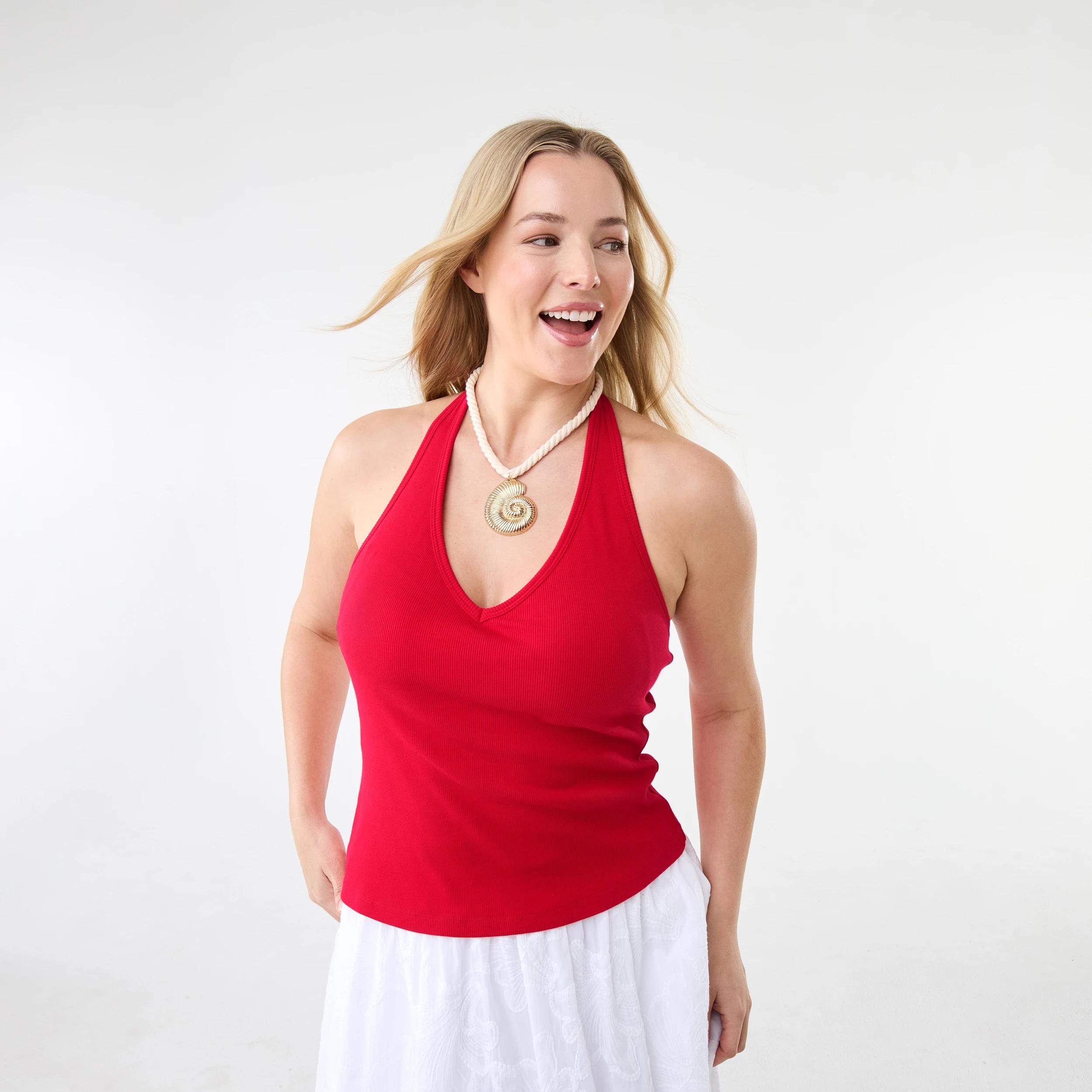 1 Sleeveless Shelf Bra Halter Neck Top Goji Berry, 1 of 6