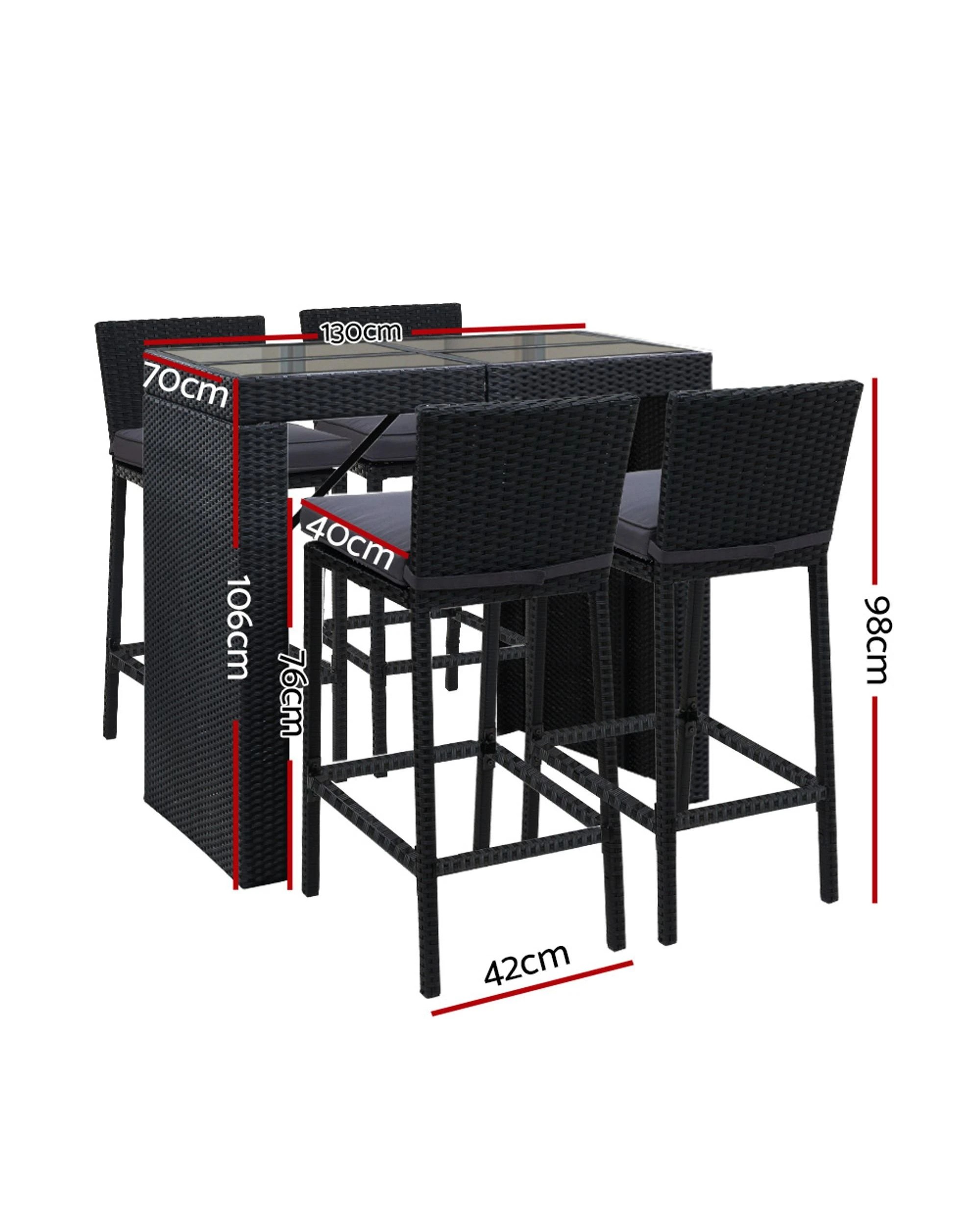 3 Gardeon 5-Piece Outdoor Bar Set Dining Table Stools Wicker Patio Setting - Black, 3 of 8